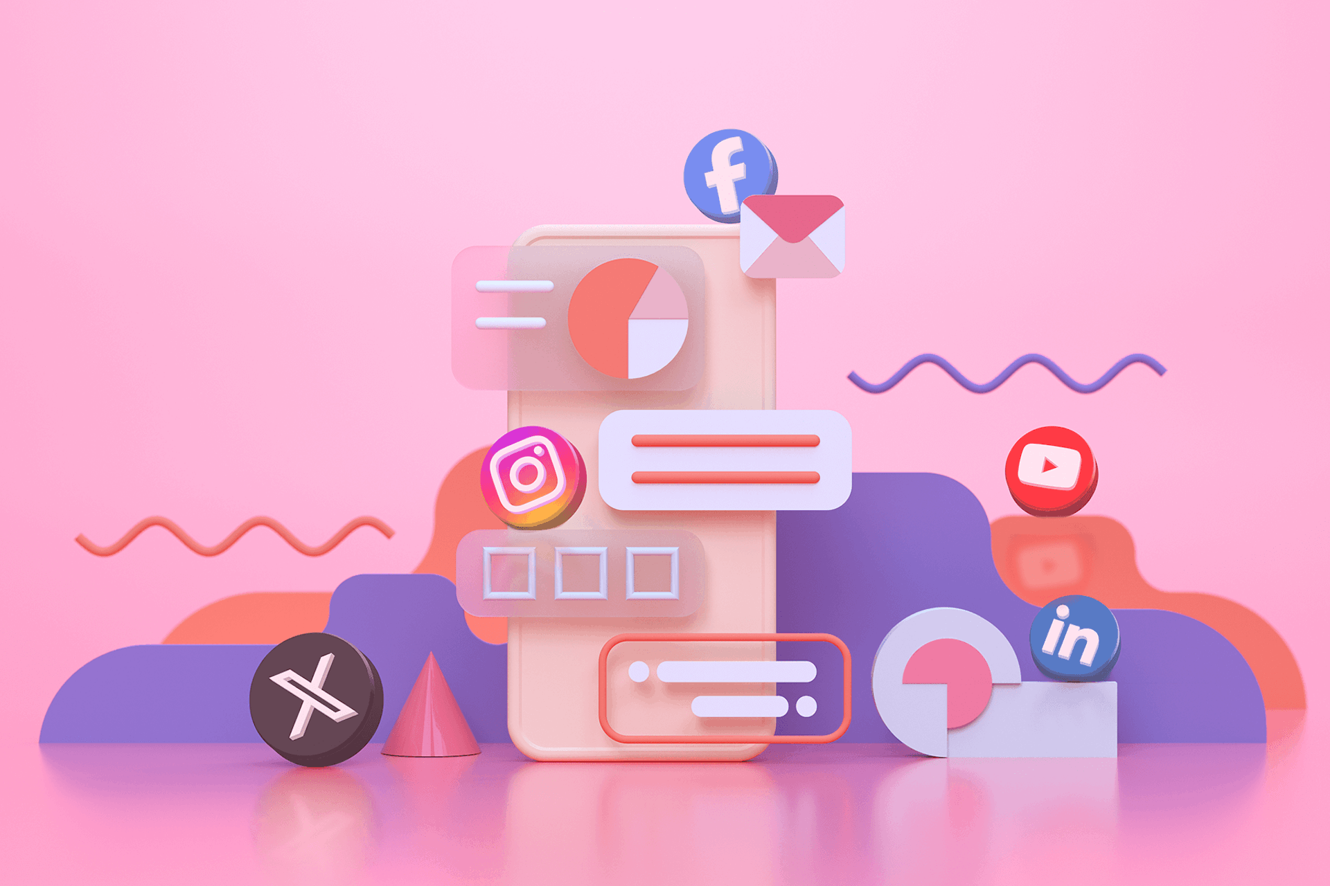 illustration of an iphone with charts and social media icons representing social media intelligence