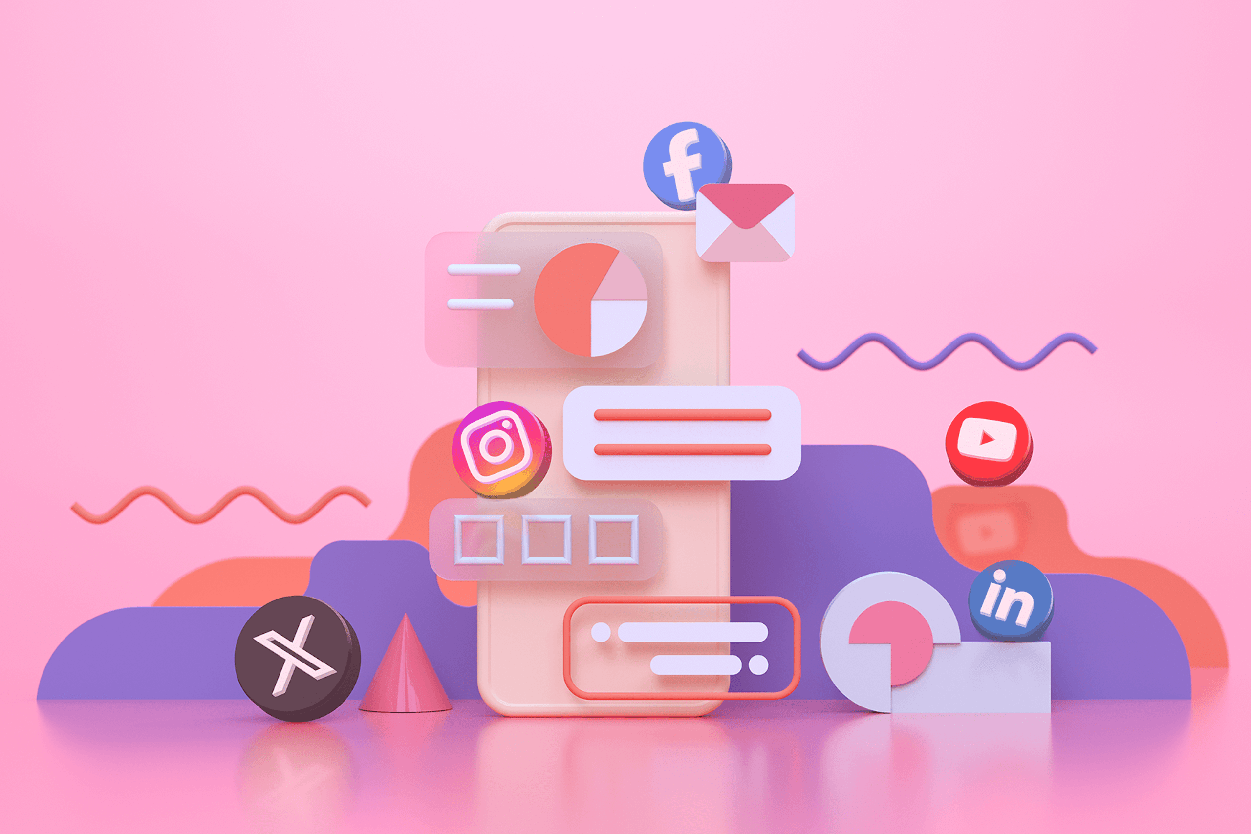 illustration d'un iphone avec des graphiques et des icônes de médias sociaux représentant l'intelligence des médias sociaux