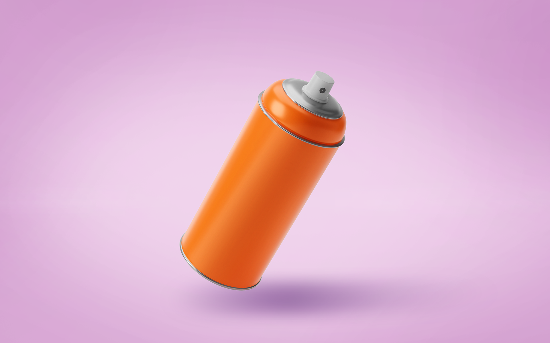 Image showing a cartoony bright orange spray-paint can on a purple background to represent guerrilla marketing. Blog post on successful guerrilla marketing examples.