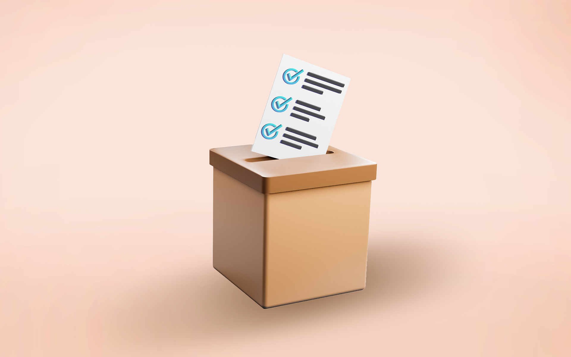 A ballot entering the slot at the top of a ballot box in this image for a Meltwater data blog about voter registration and turnout content from government agencies on social media.