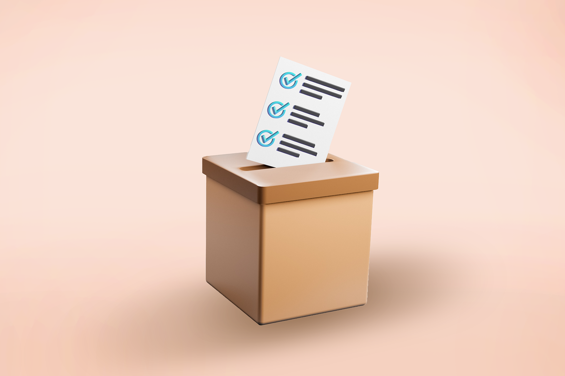 A ballot entering the slot at the top of a ballot box in this image for a Meltwater data blog about voter registration and turnout content from government agencies on social media.