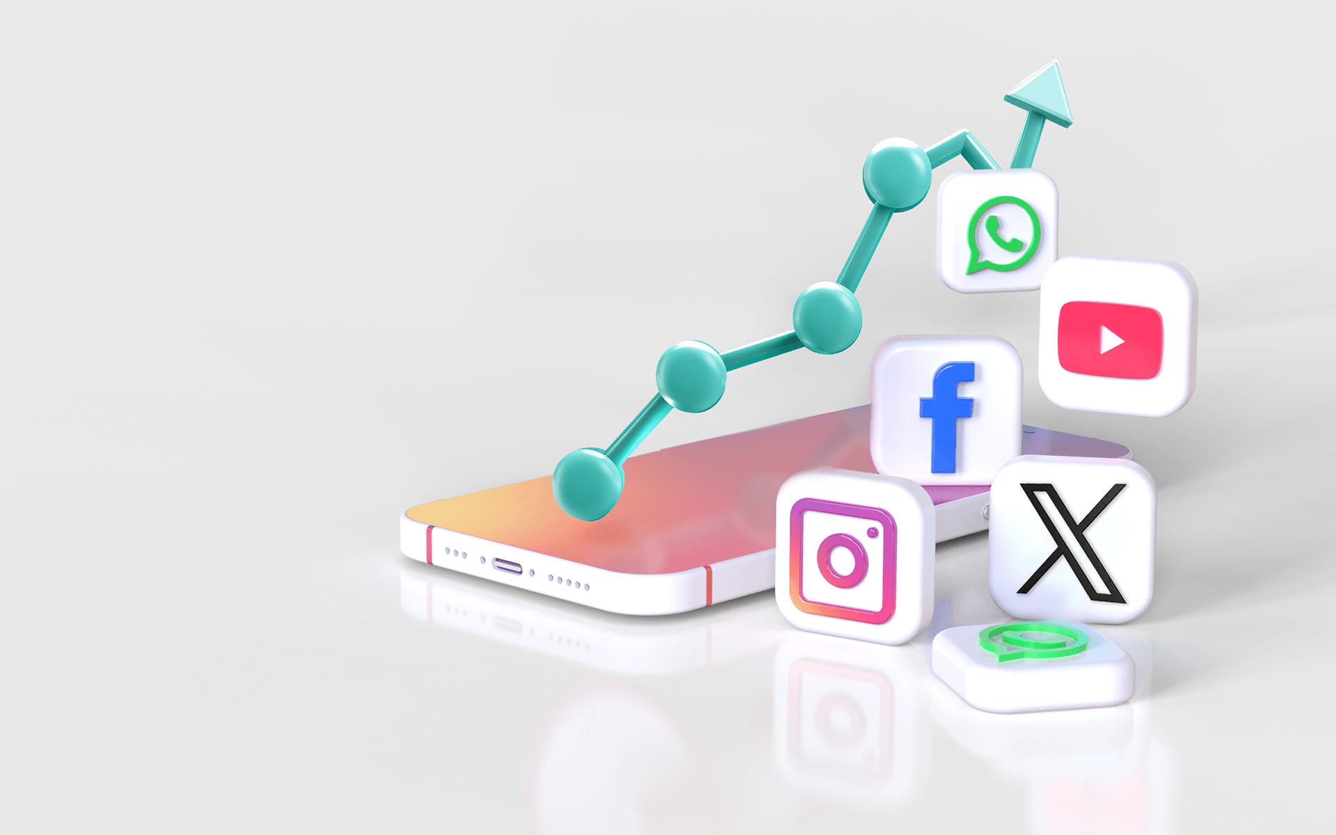 illustration of social media platform logos next to an iphone representing social media marketing strategy