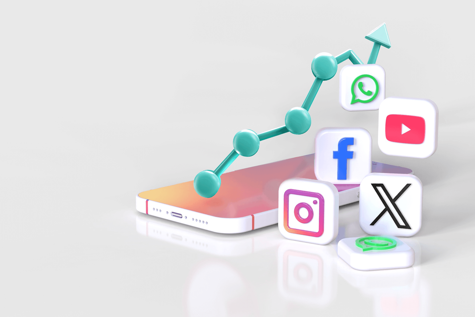 illustration de logos de plateformes de médias sociaux à côté d'un iphone représentant la stratégie de marketing des médias sociaux