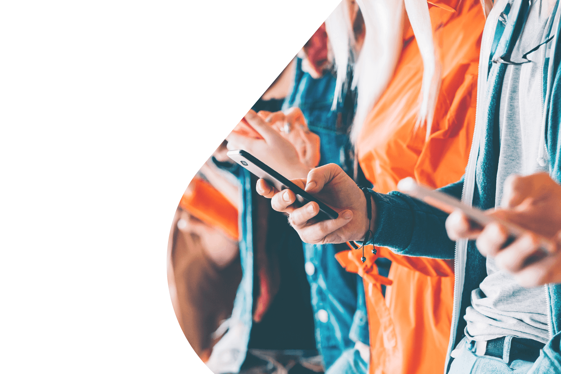 image of a row of people standing and holding smartphones in their hands