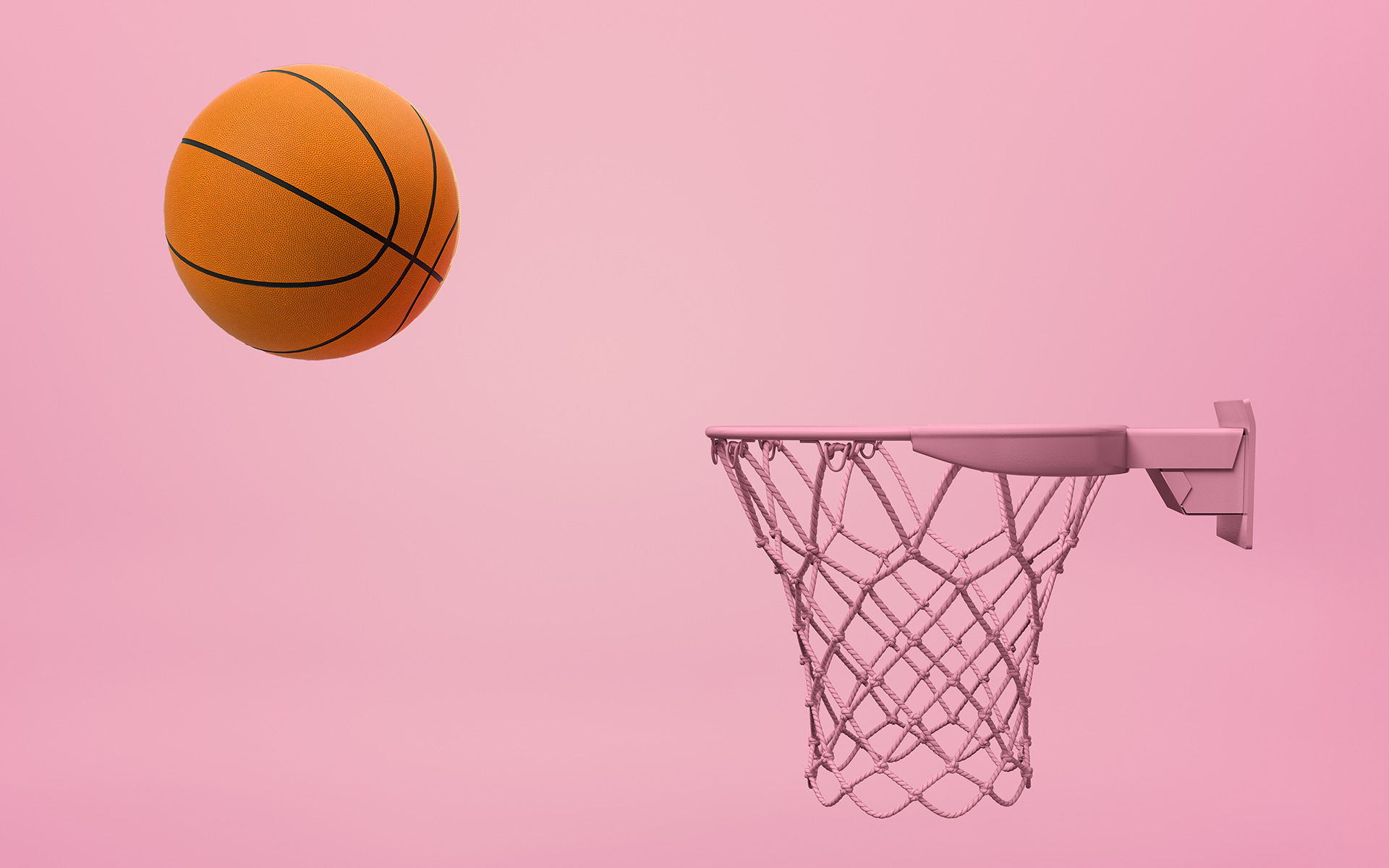 A basketball soaring into a hoop against a pink background for a Meltwater data blog about the WNBA