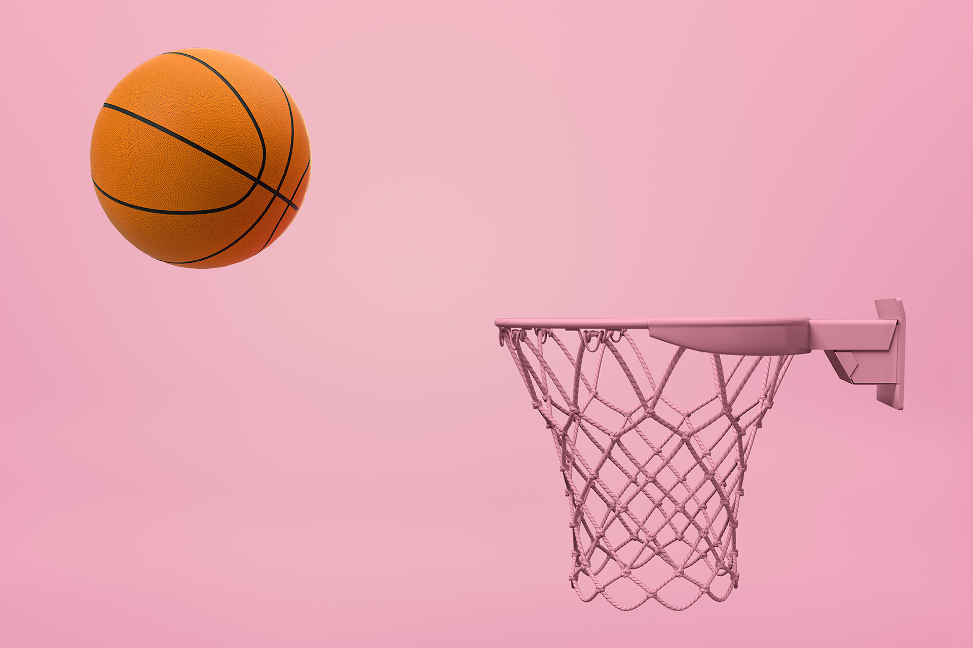 A basketball soaring into a hoop against a pink background for a Meltwater data blog about the WNBA