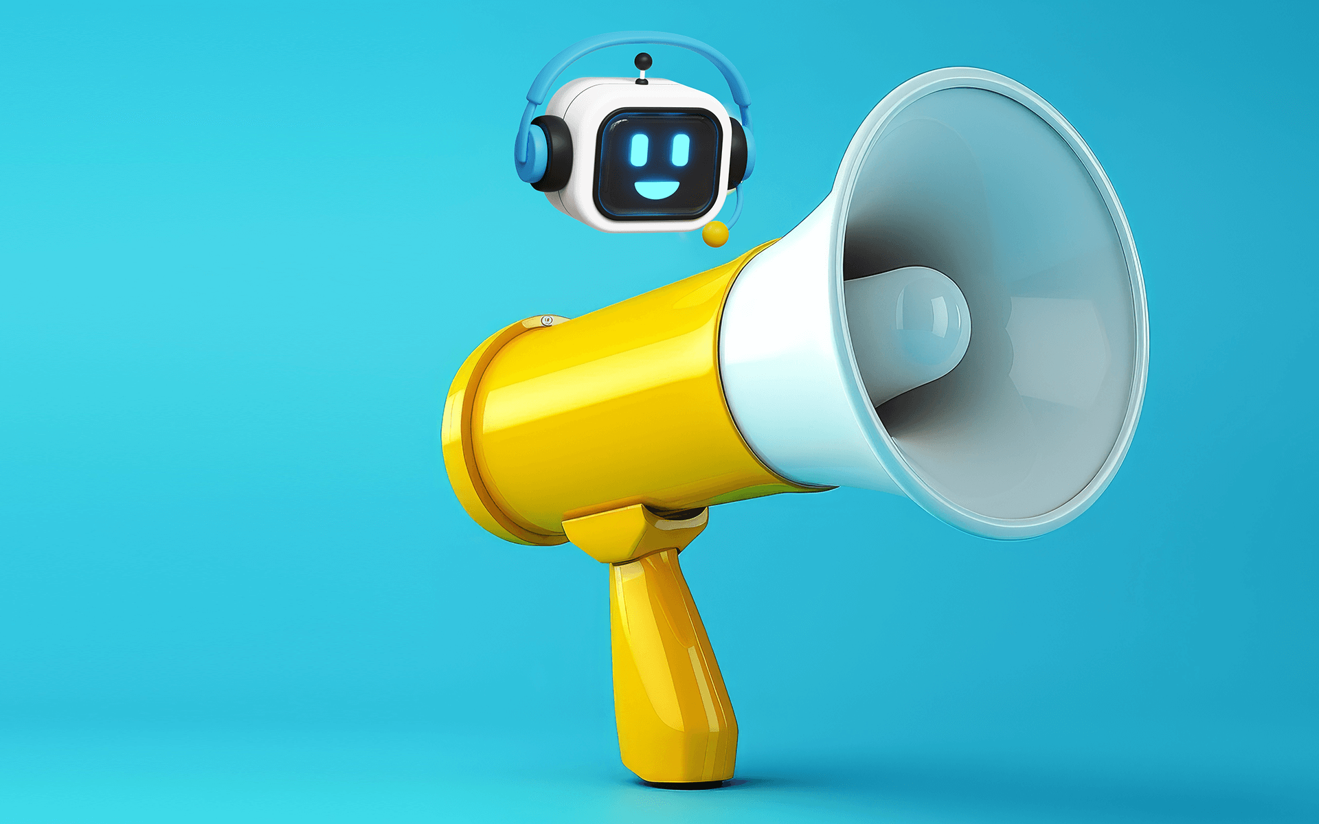 illustration of a megaphone and an AI bot icon representing AI in public relations
