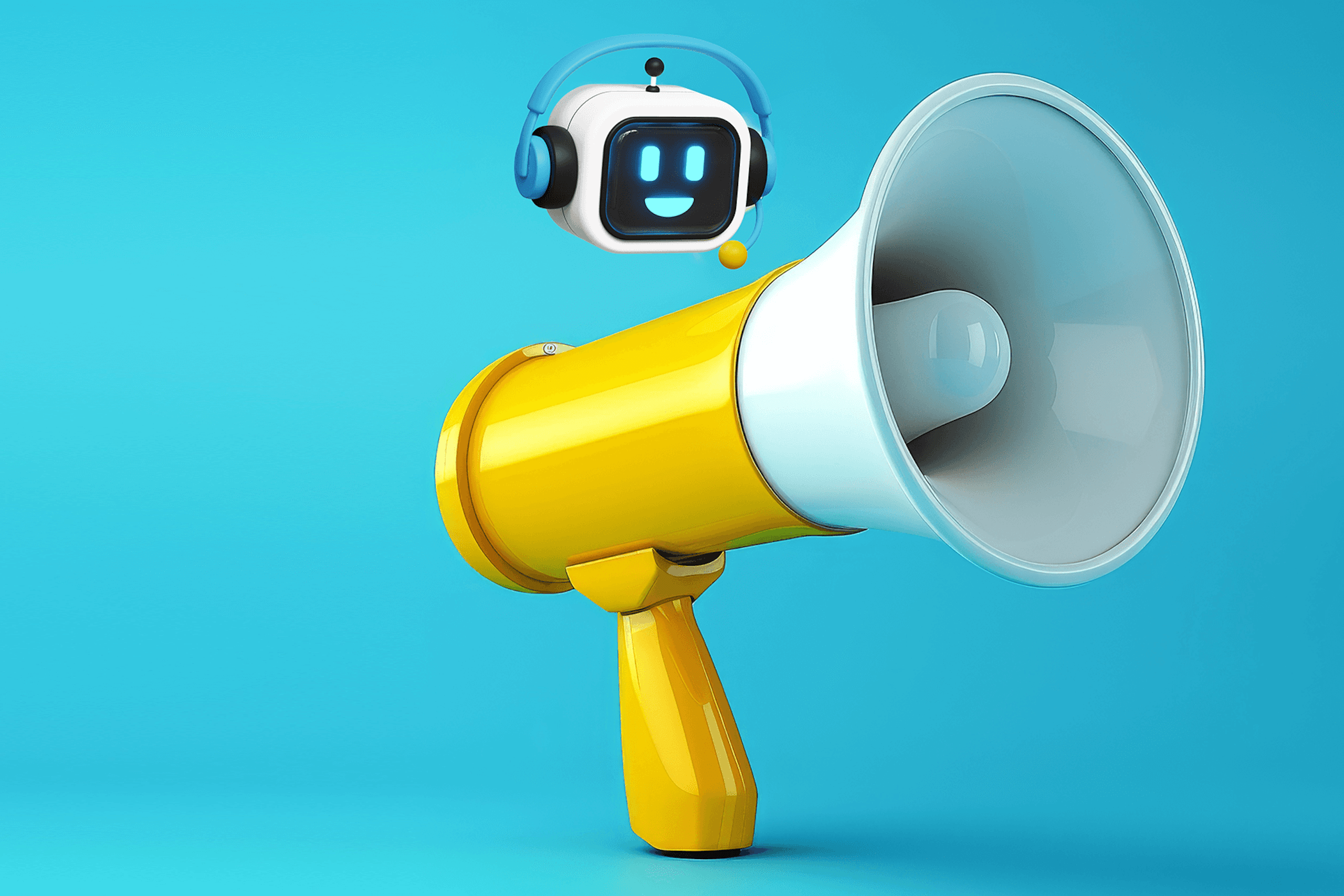 illustration d'un mégaphone et d'une icône de robot représentant l'IA dans les relations publiques