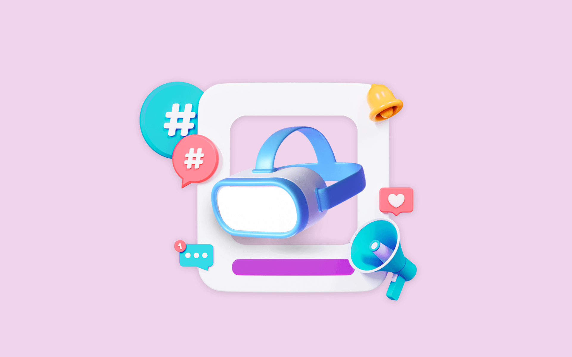 illustration of a Virtual Reality headset surrounded by icons to represent tech influencers
