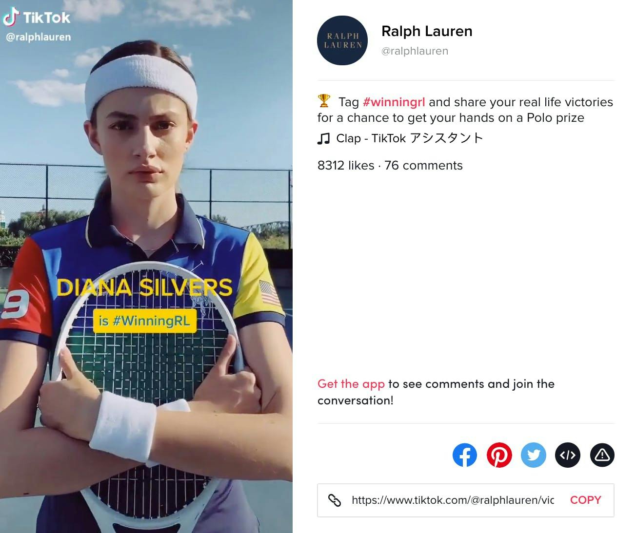 Ralph Lauren #winningrl Diana Silvers TikTok Post