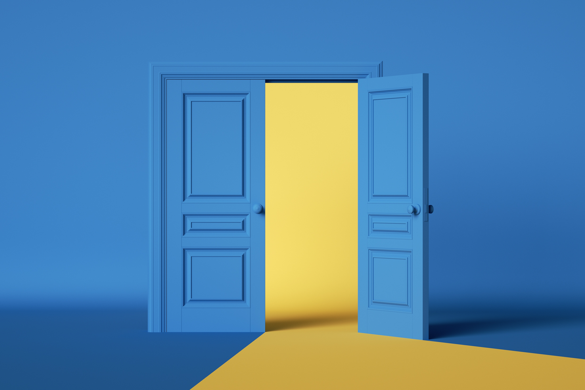 A yellow and blue door. 