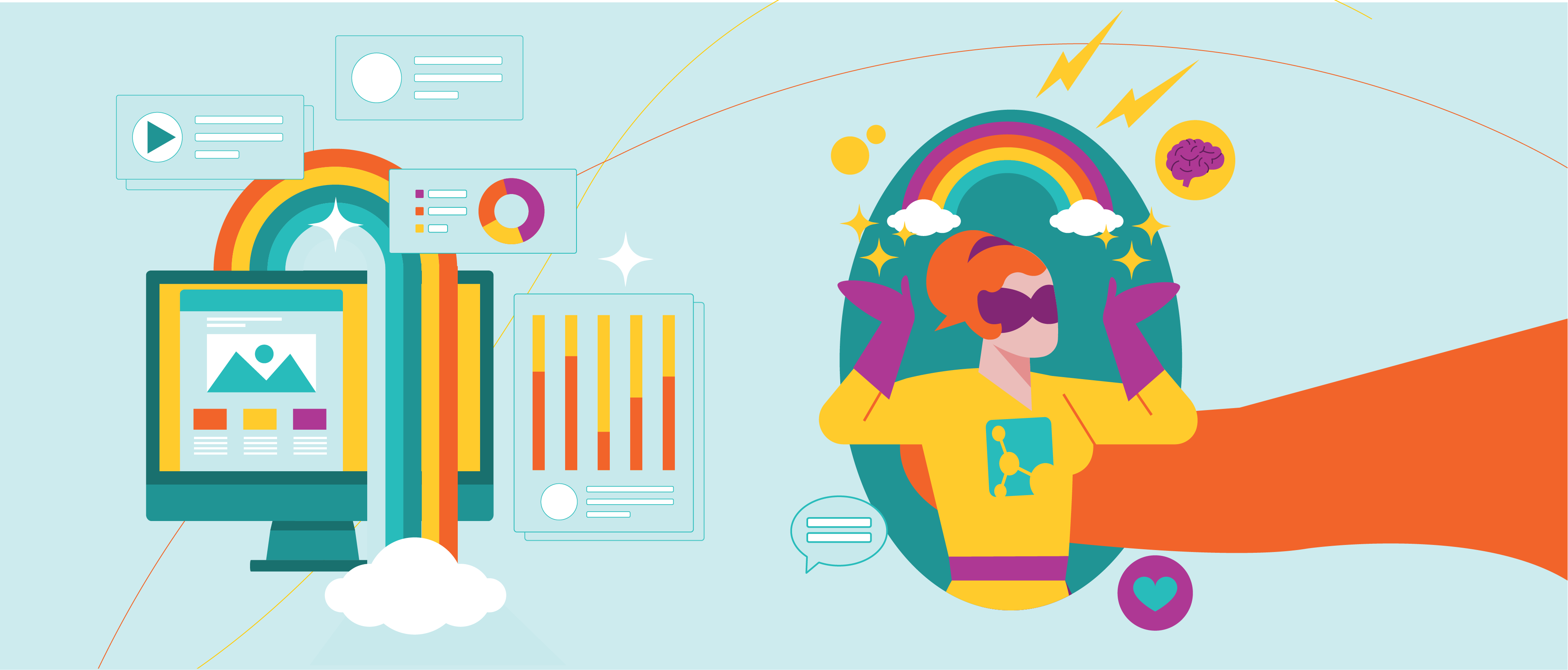 スーパーパワーの持つ女性がポーズをとっているイラスト