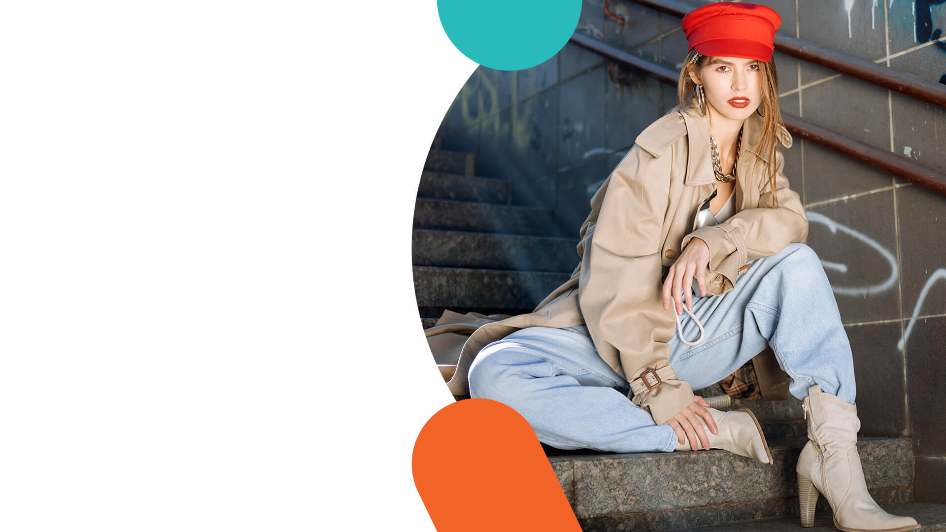 image of a woman in fashionable clothing sitting on subway stairs