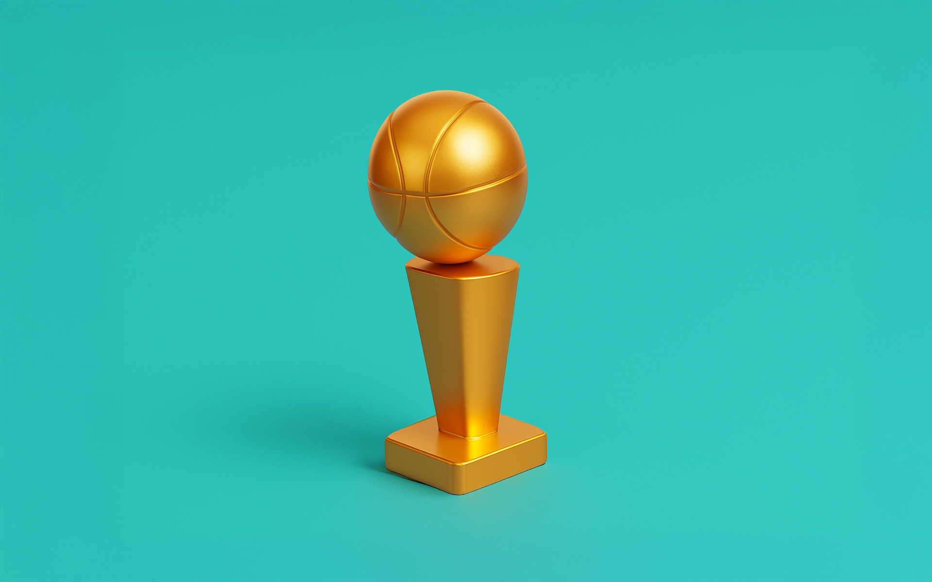 An NBA Finals trophy against a blue background
