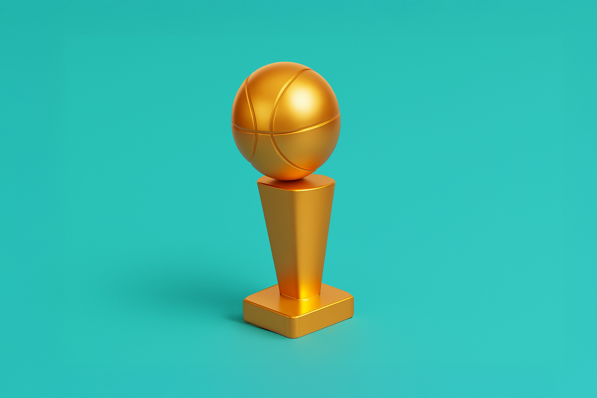 An NBA Finals trophy against a blue background