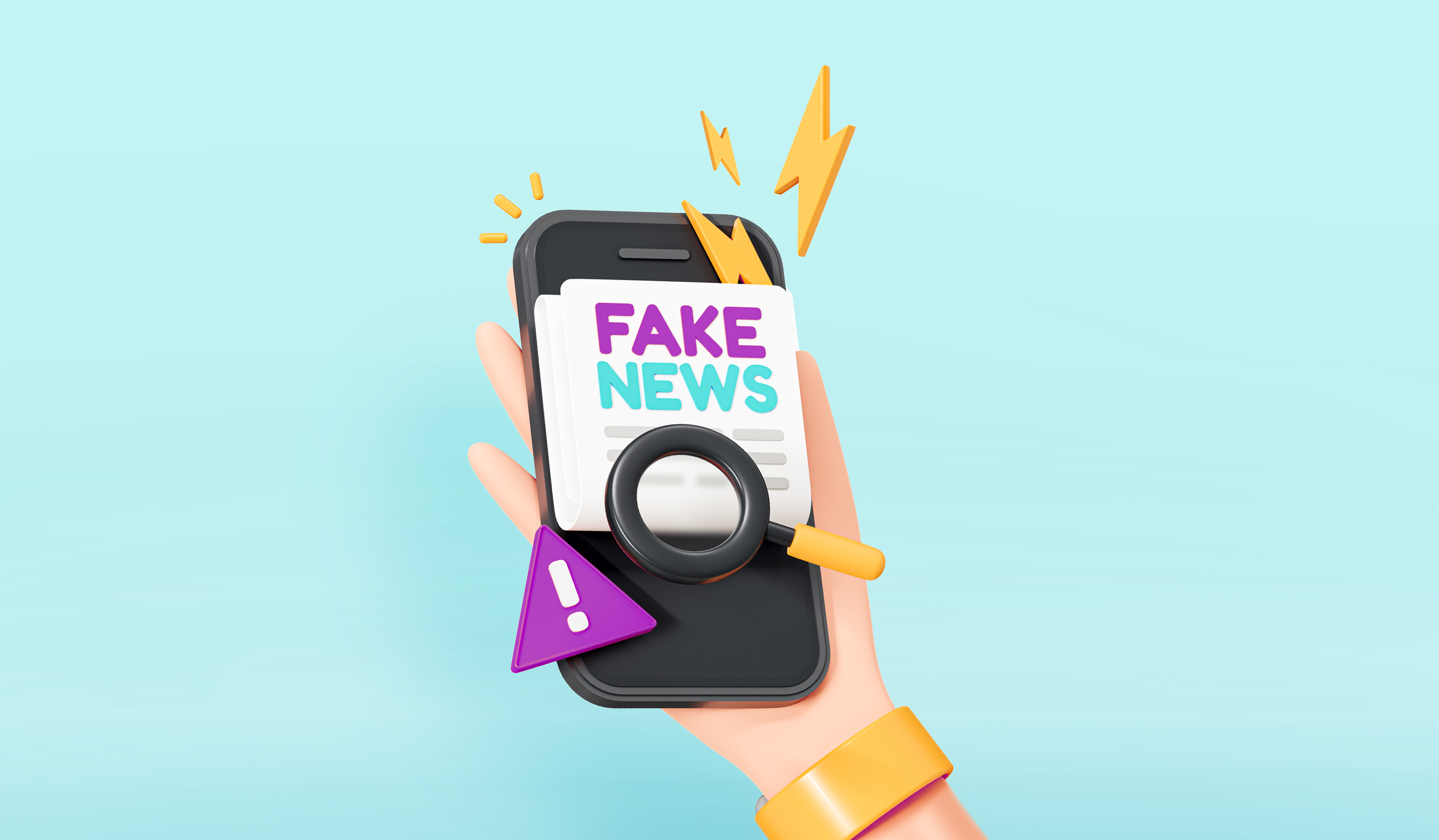 An illustration of a smartphone showing Fake News on its screen. 