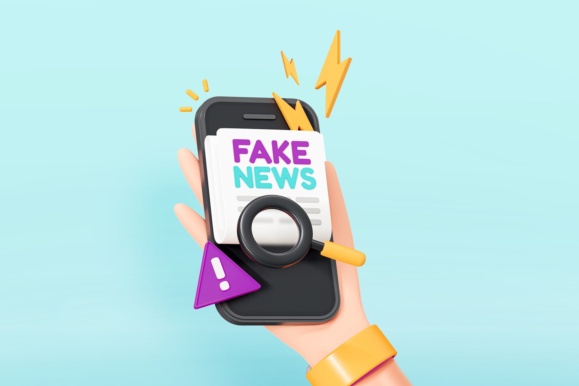An illustration of a smartphone showing Fake News on its screen.