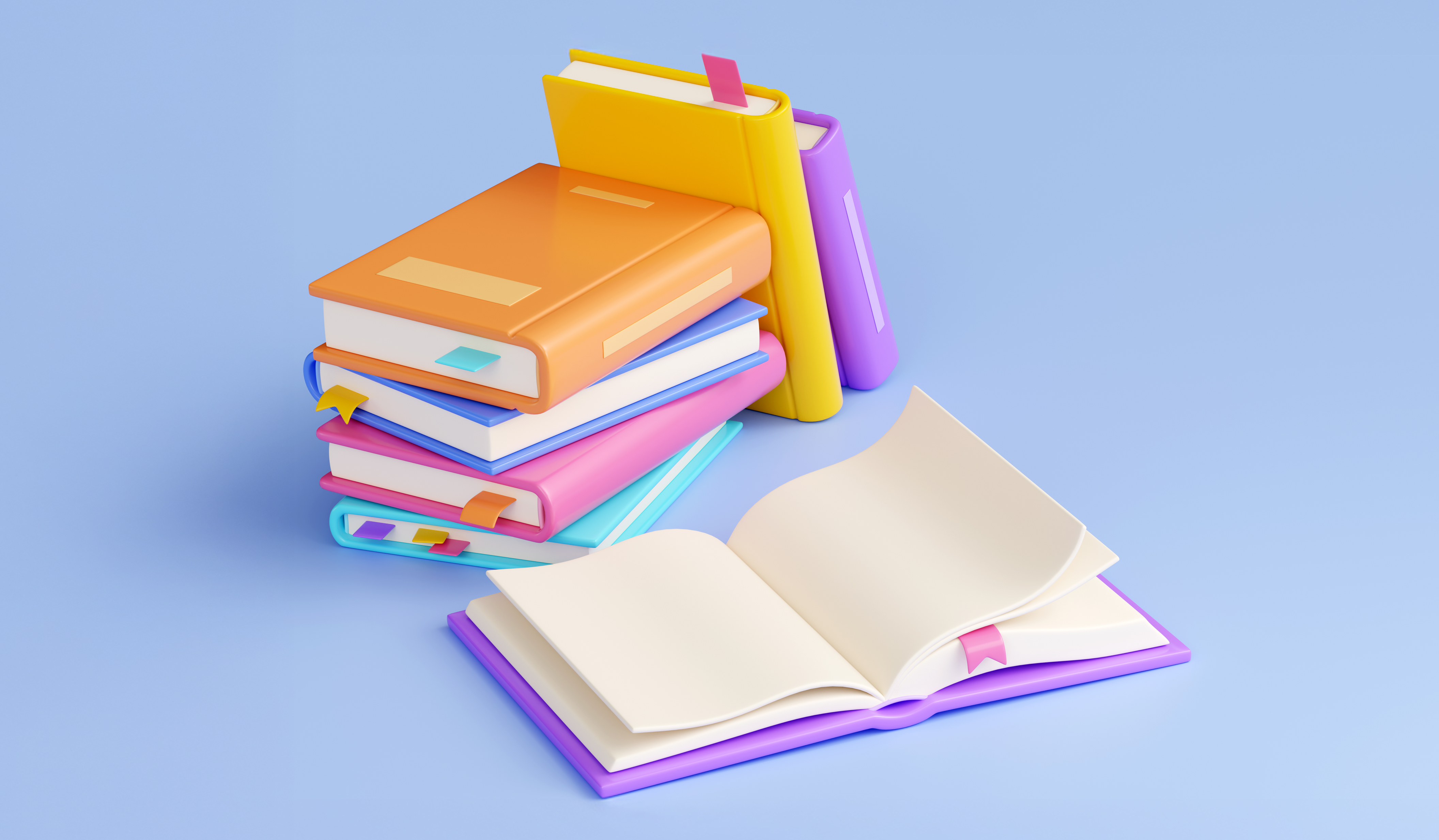 Piles of books against a blue background