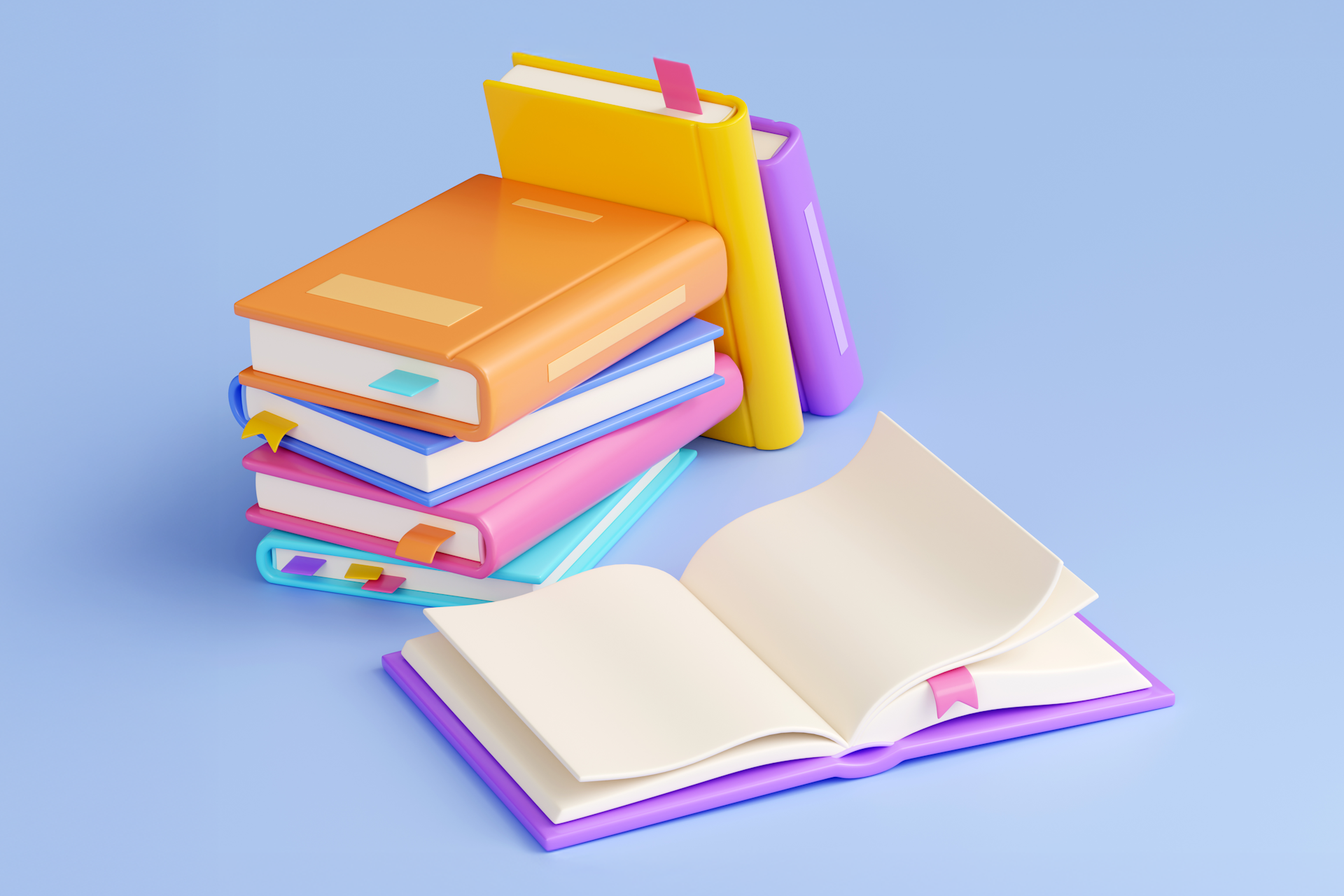 Piles of books against a blue background