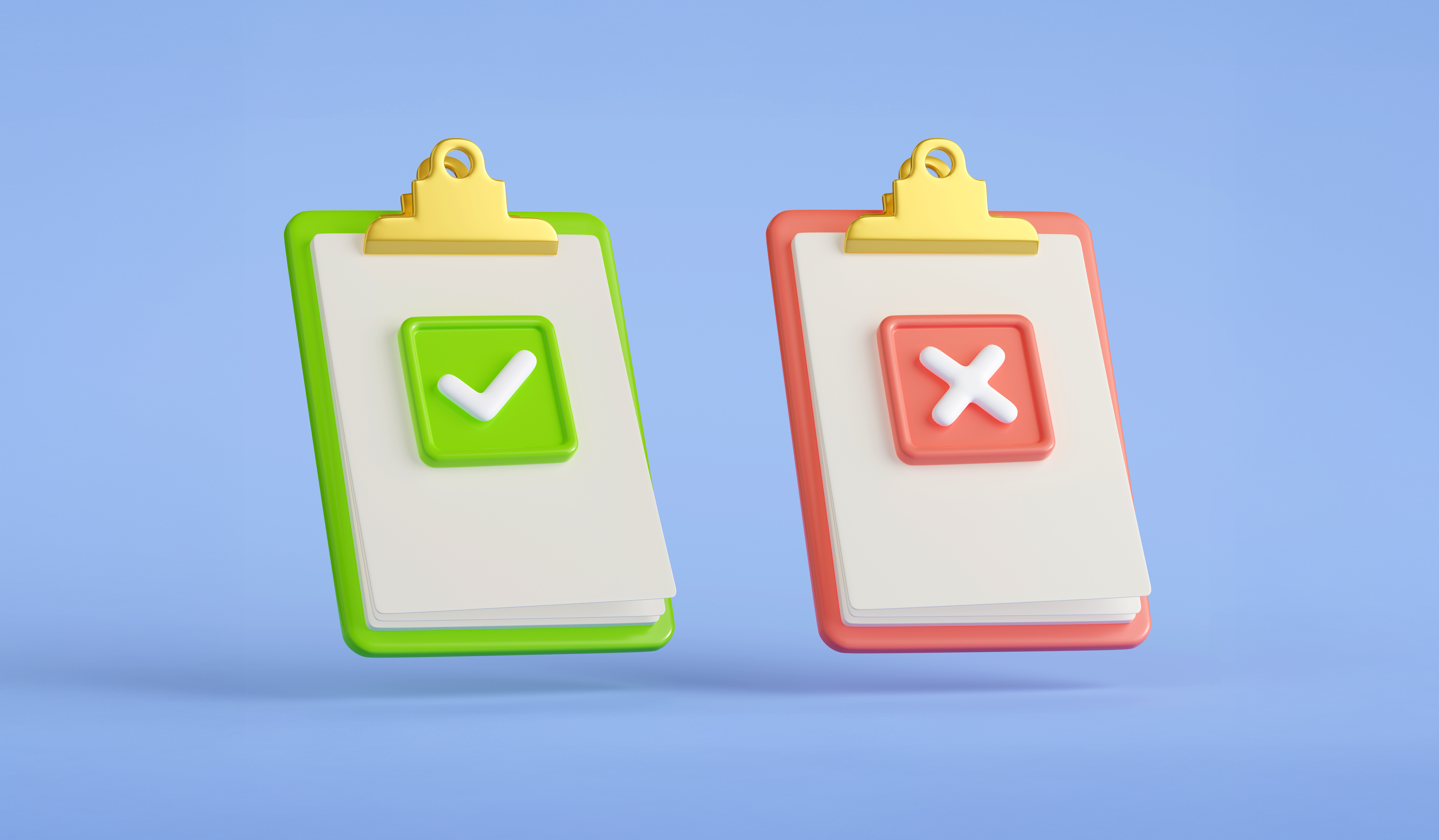 An image showing two clipboards. The one on the left has a bright green checkmark and the one on the right has a big red box with the letter x. Social media dos and don'ts for employee brand ambassadors.