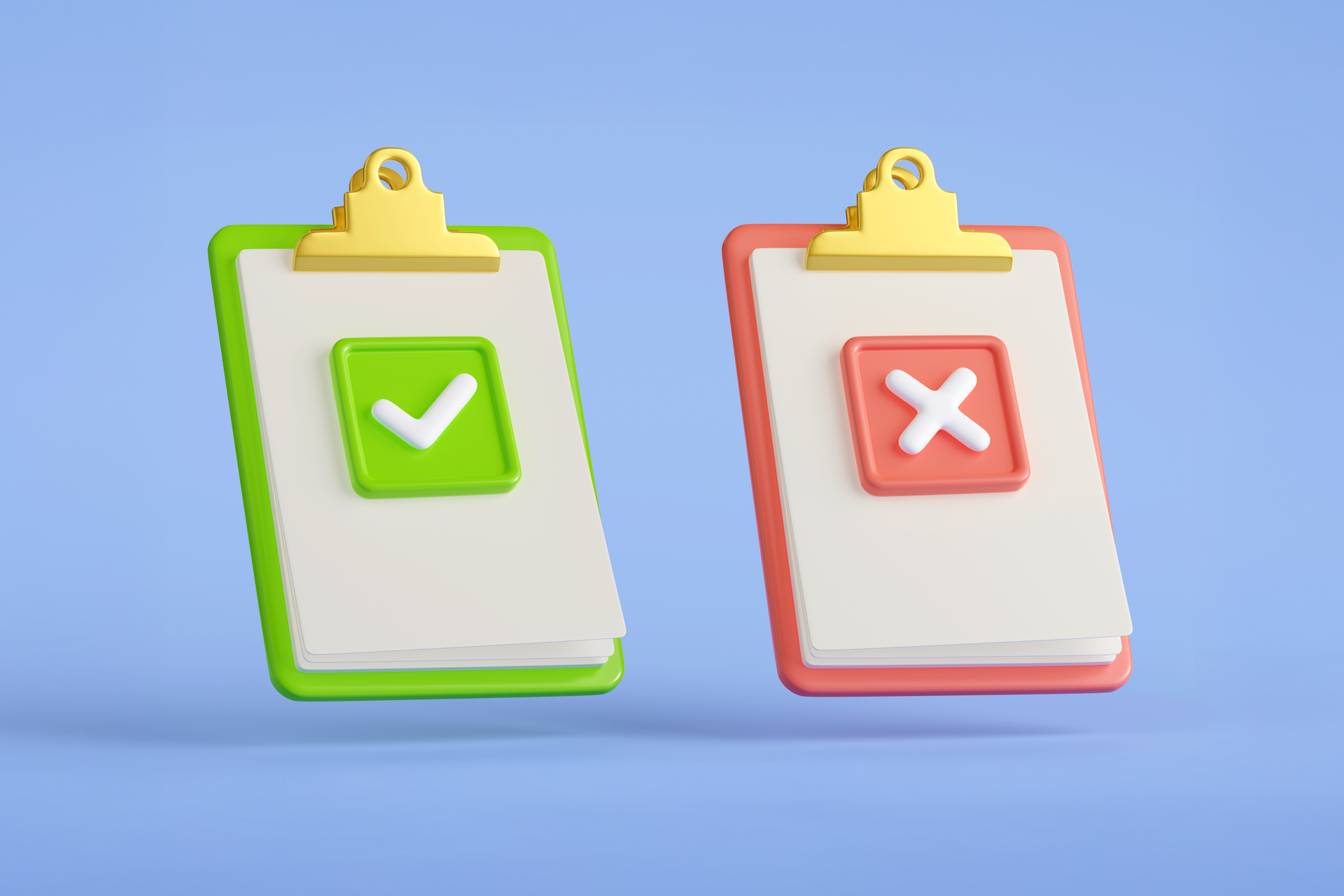 An image showing two clipboards. The one on the left has a bright green checkmark and the one on the right has a big red box with the letter x. Social media dos and don'ts for employee brand ambassadors.