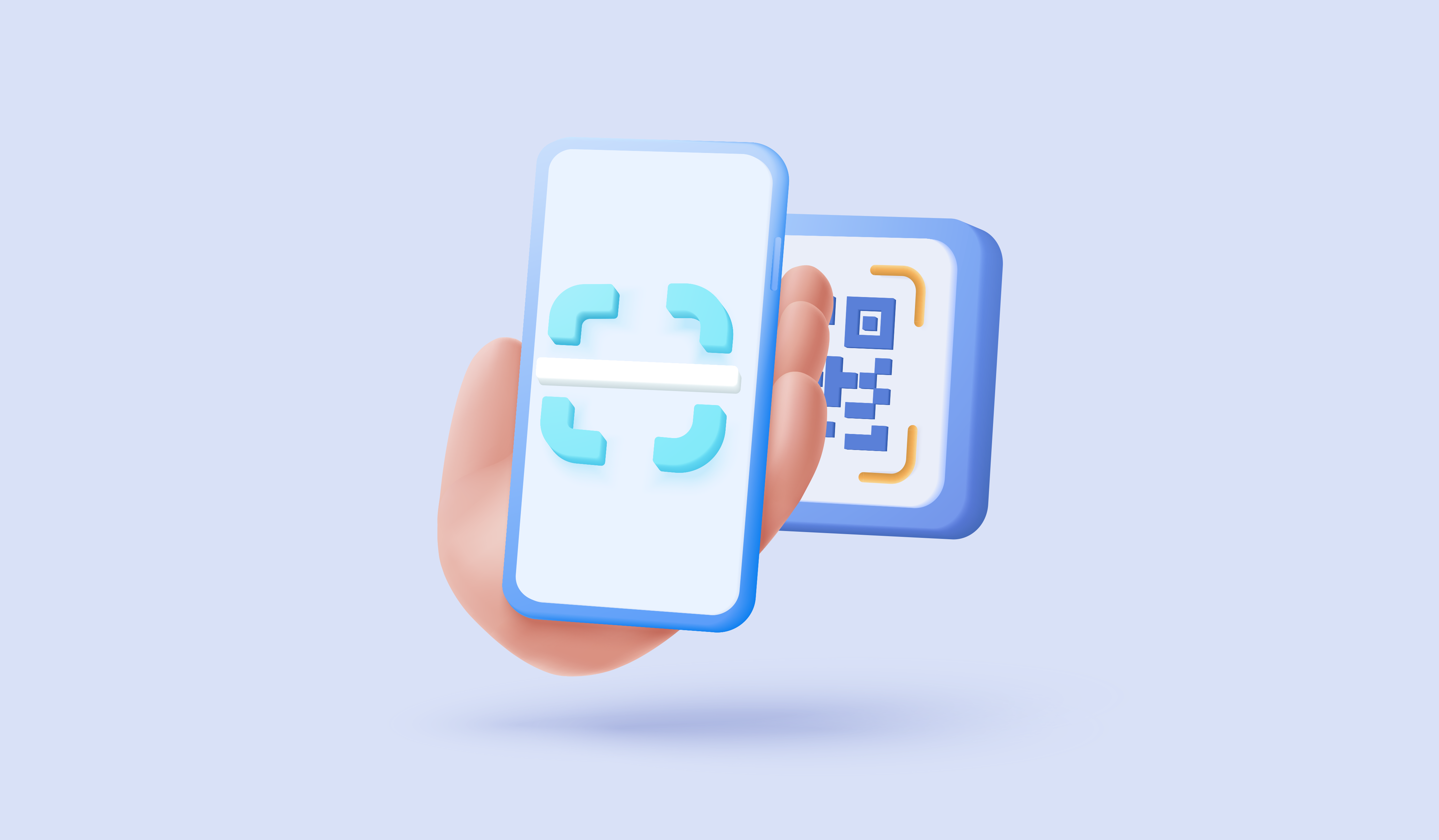 A hand holds a smartphone in position to scan a QR code