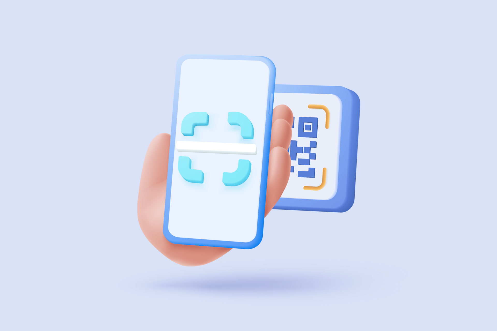 A hand holds a smartphone in position to scan a QR code