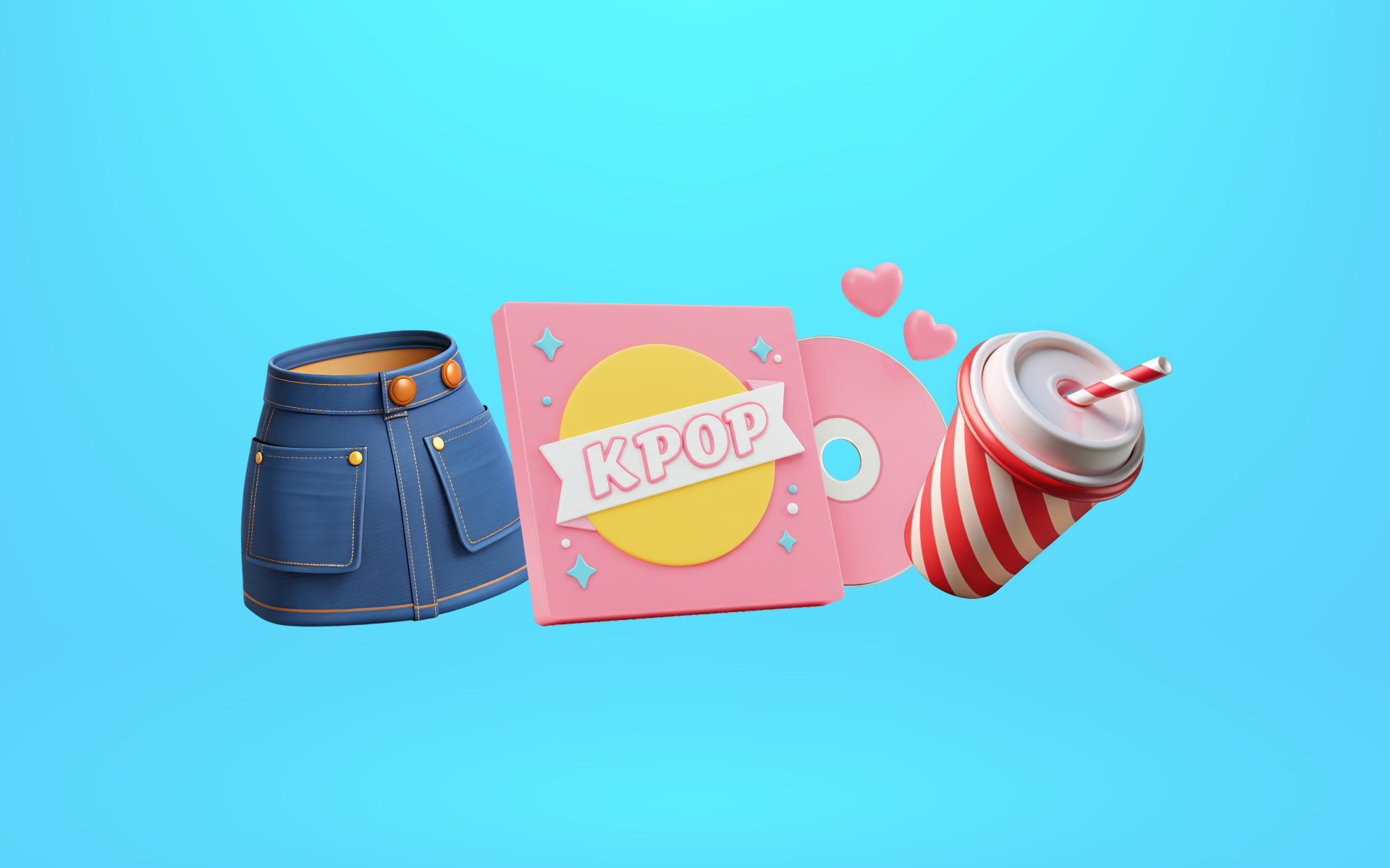 A denim skirt besidee a kpop cd beside a milkshake
