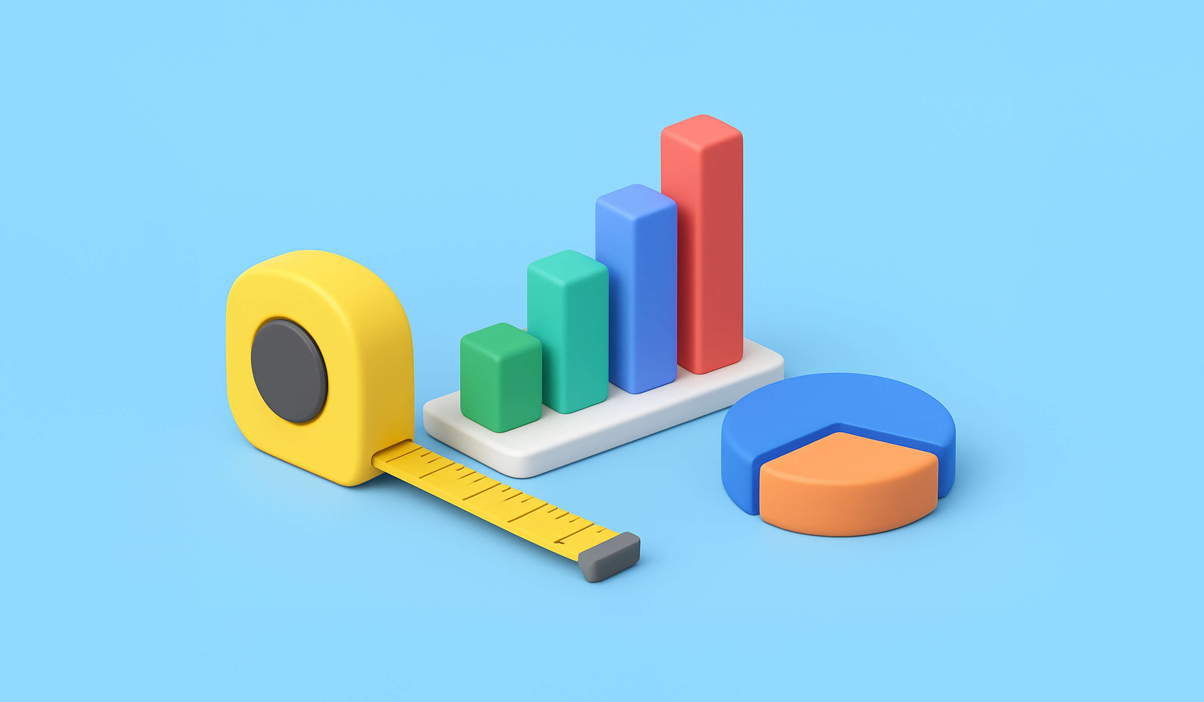 illustration of a tape measure, a bar graph, and a pie chart representing PR measurement tools