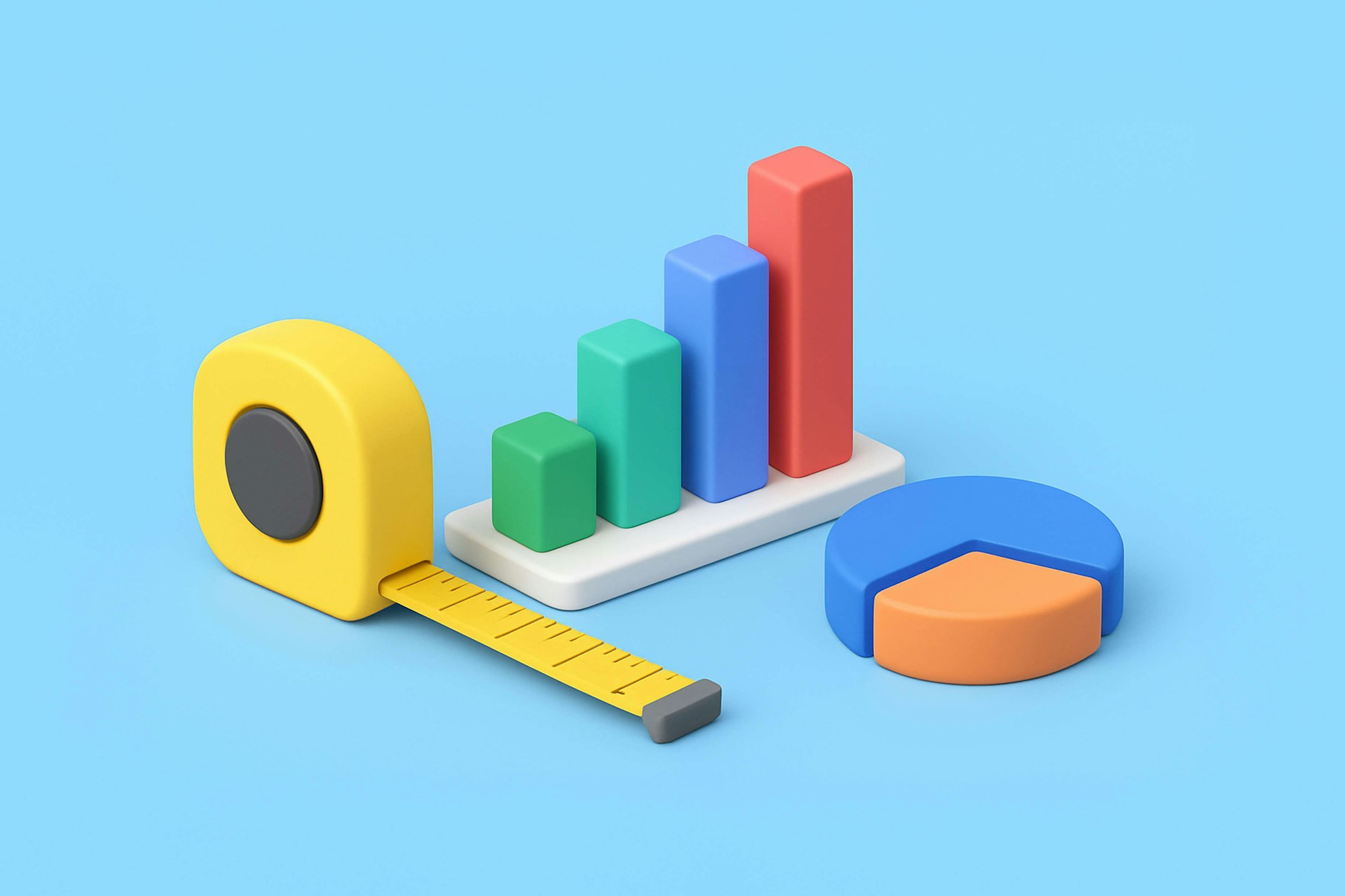 illustration of a tape measure, a bar graph, and a pie chart representing PR measurement tools