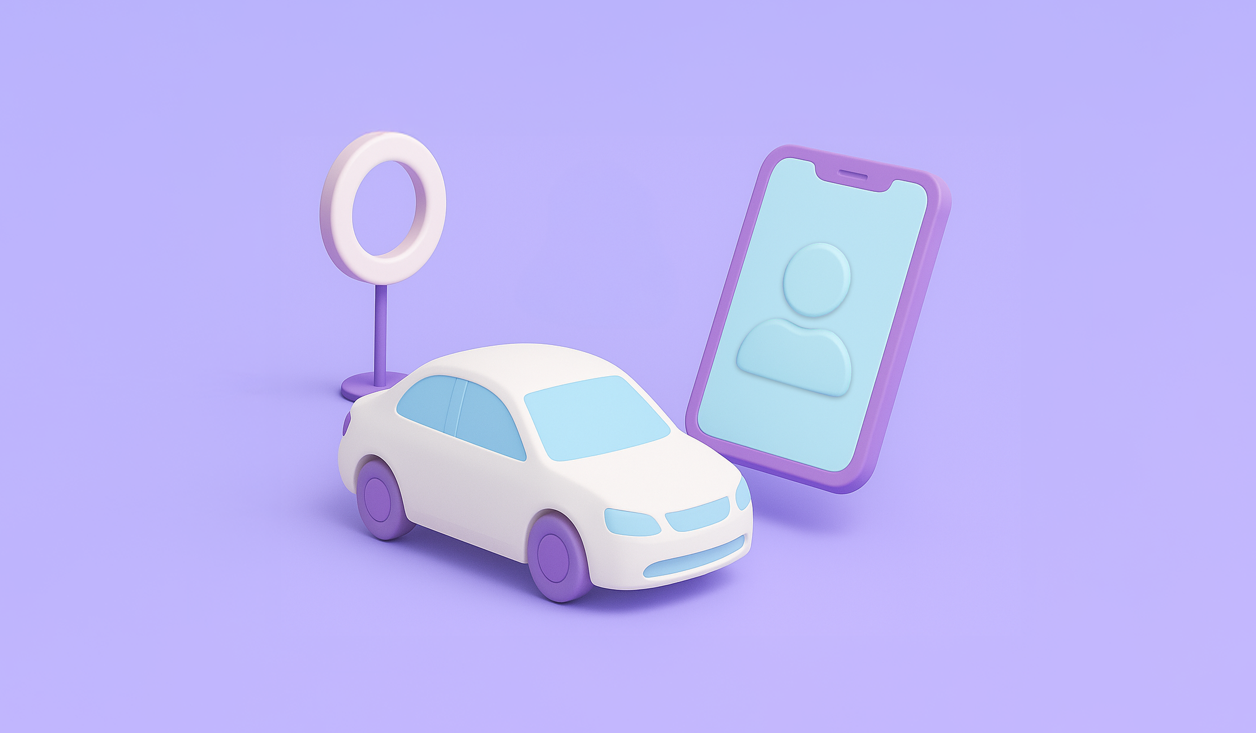 A car rests on a purple background between a ring light and an oversized smartphone in this image for Meltwater blog about automotive influencer marketing
