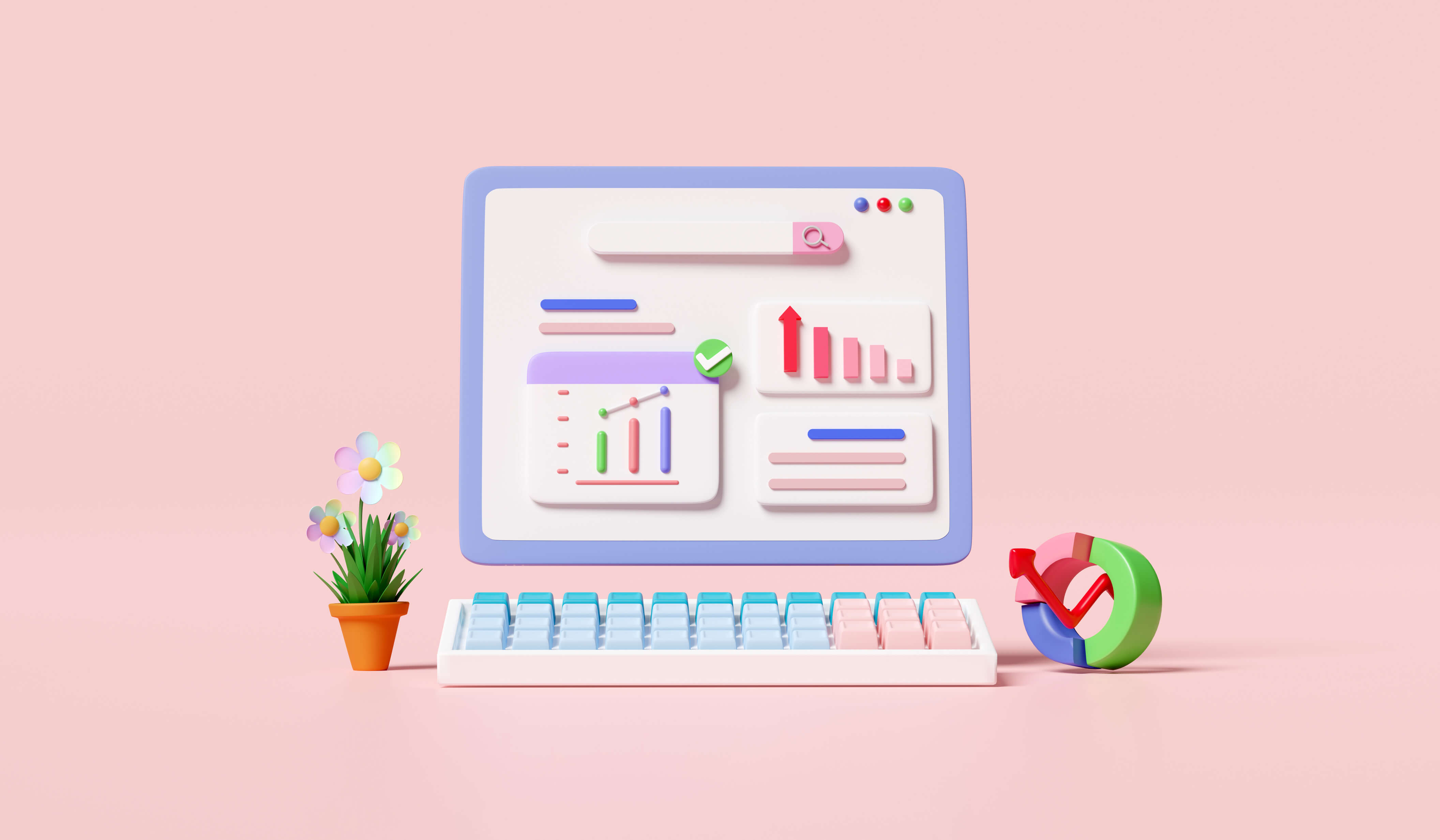 illustrastion of a desktop computer showing charts and graphs against a pink background representing a pr coverage report