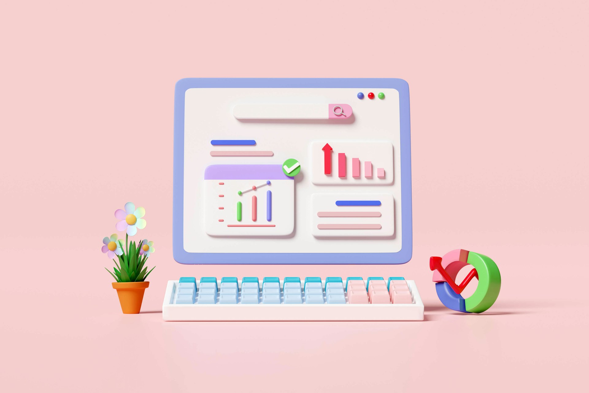 illustrastion of a desktop computer showing charts and graphs against a pink background representing a pr coverage report