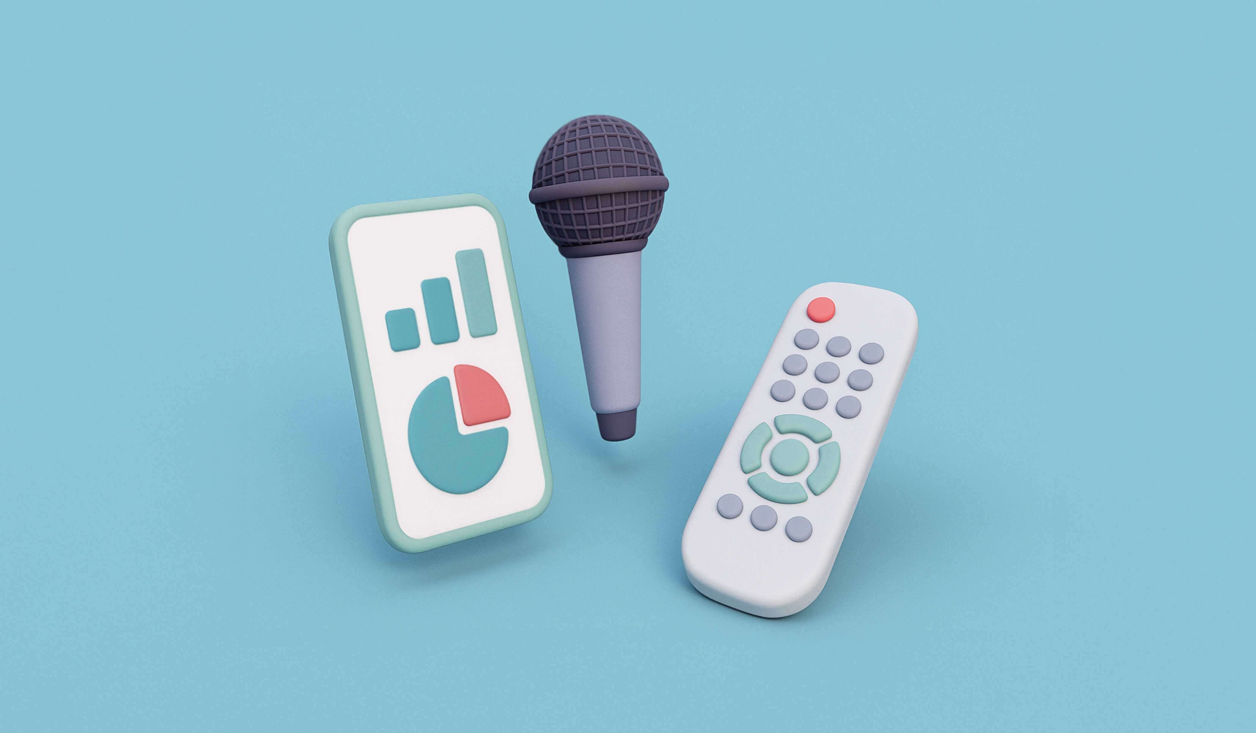 Illustration of a smartphone with charts, a microphone, and a remote control representing how to get media coverage