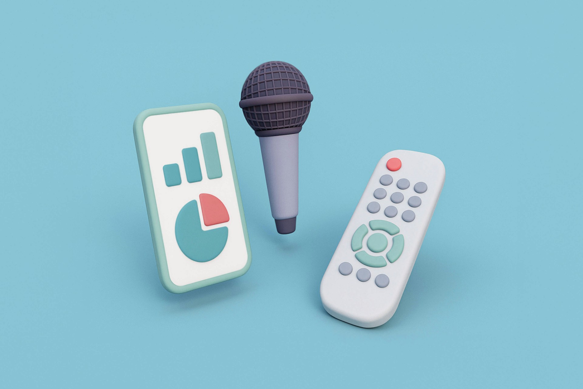 Illustration of a smartphone with charts, a microphone, and a remote control representing how to get media coverage