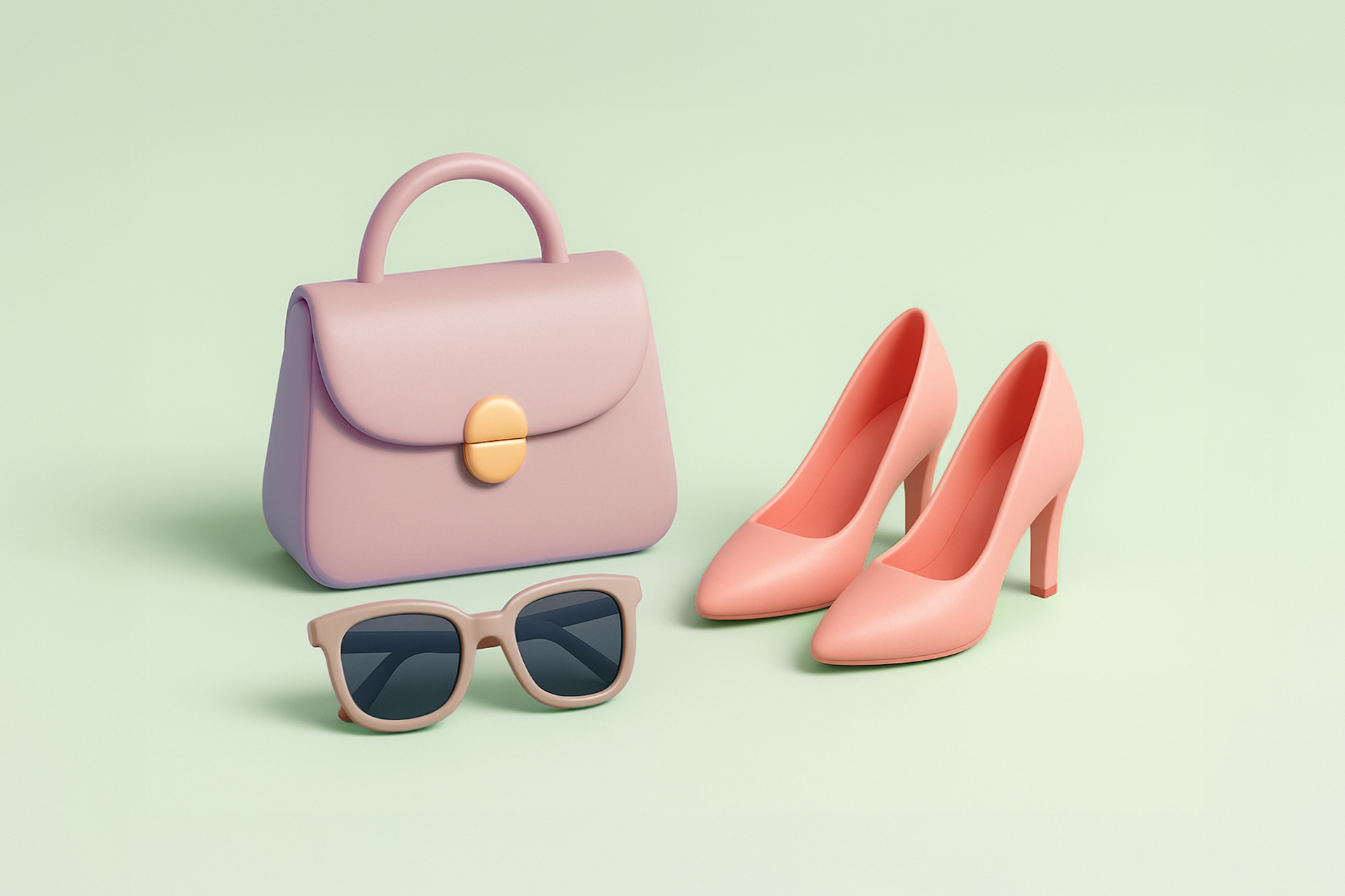 A handbag, sunglasses, and pink high heels against a green background for a Meltwater blog about influencer marketing in the luxury fashion sector