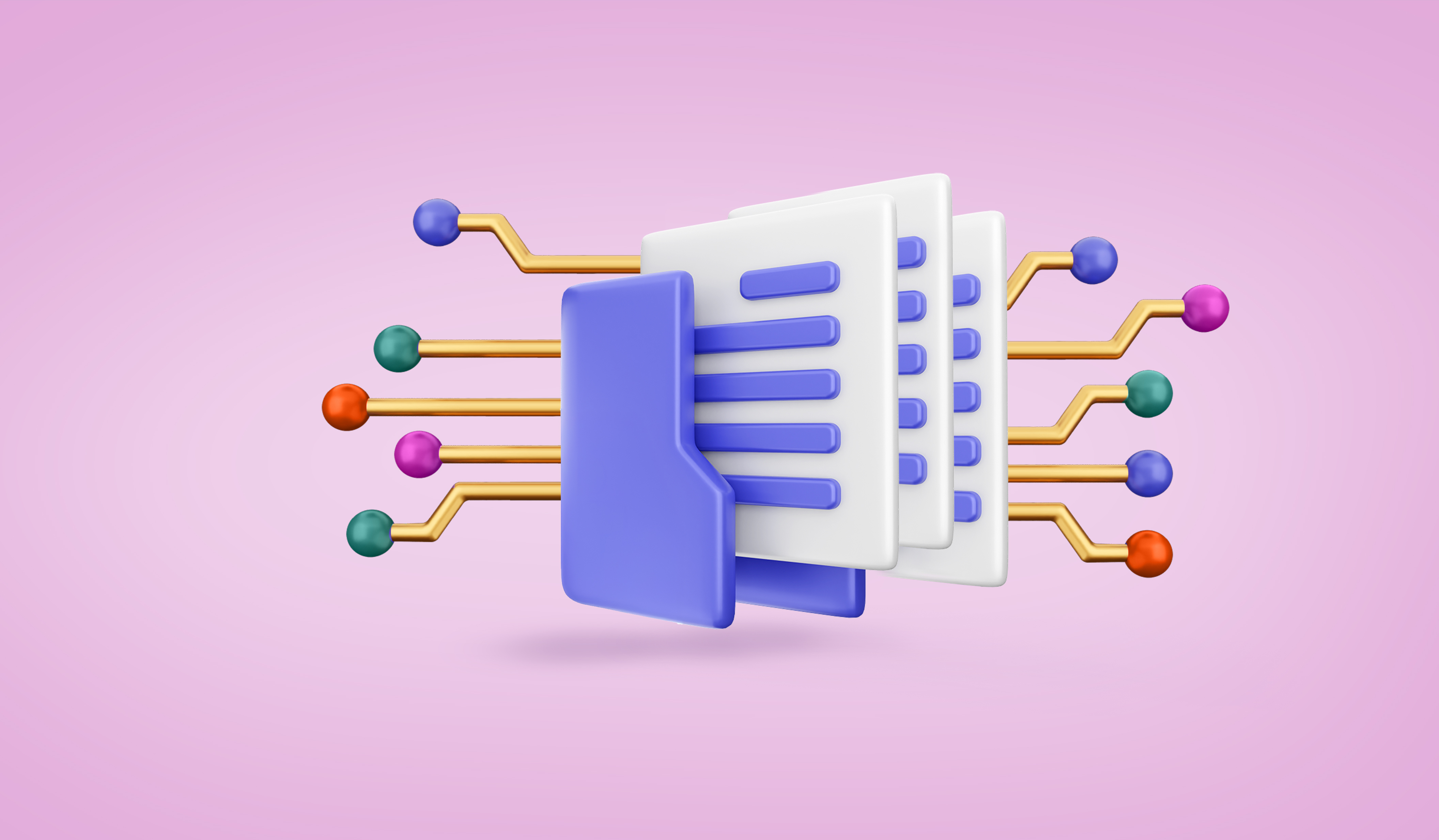 circuits emerge from a file folder and sheets of paper in this image for a Meltwater blog about AI press release optimization