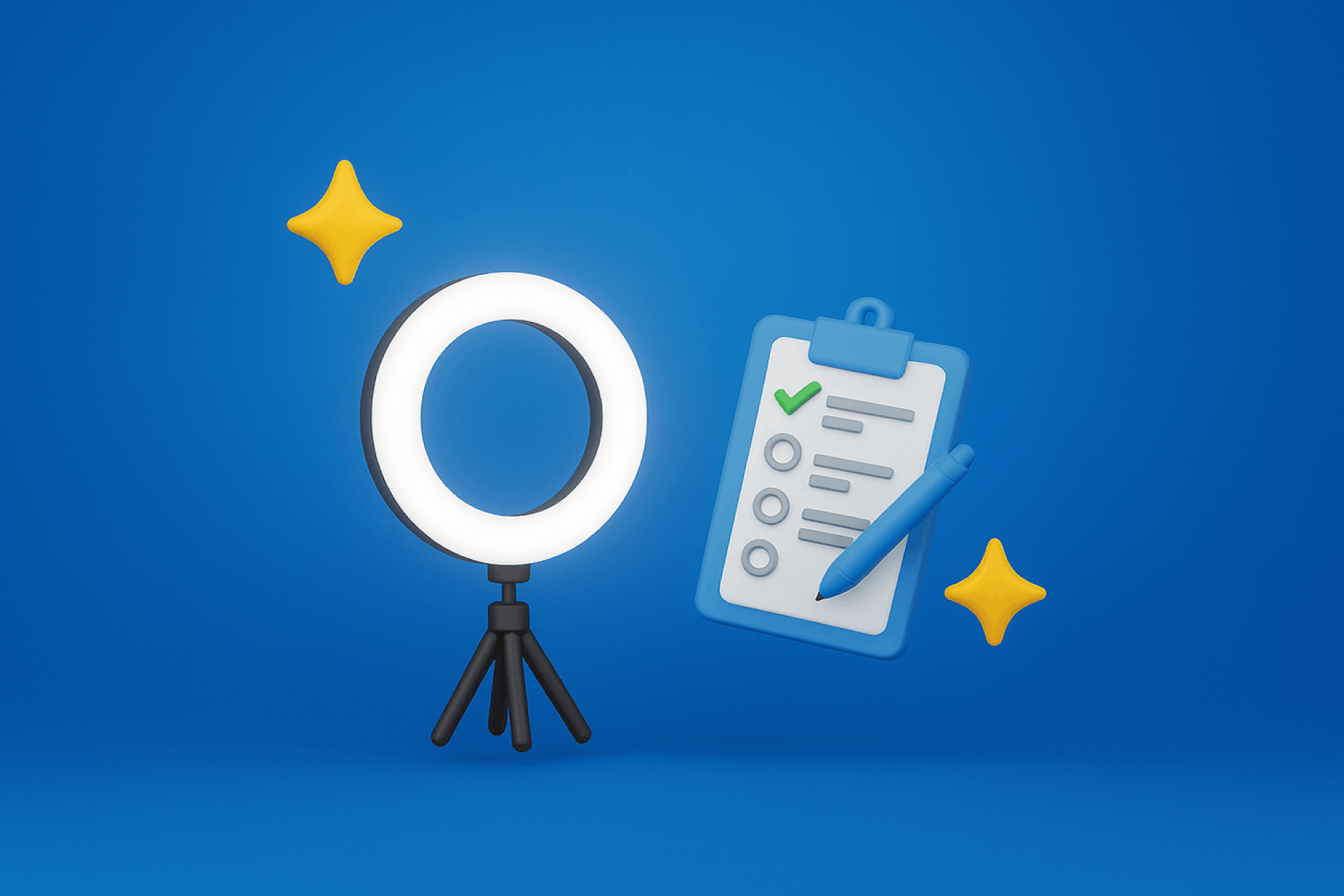Image showing a ring light and a checklist to illustrate influencer marketing and its benefits for brands
