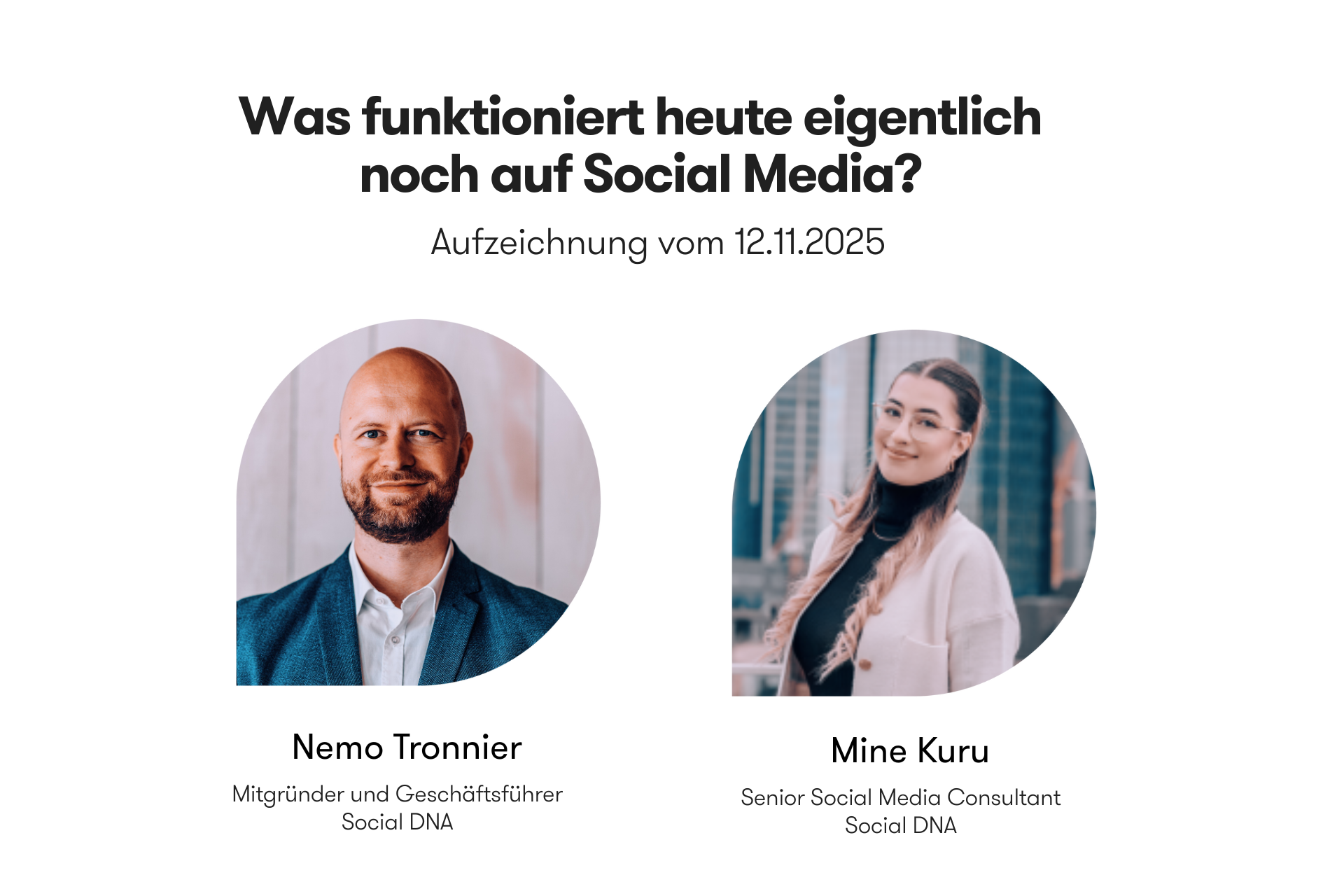 Blog von Meltwater mit dem Titel „Was funktioniert heute eigentlich noch auf Social Media?“. Es handelt sich um ein On-Demand-Webinar. Abgebildet sind die Speaker Nemo Tronnie und Mine Kuru (Social DNA) mit Portraitfotos.