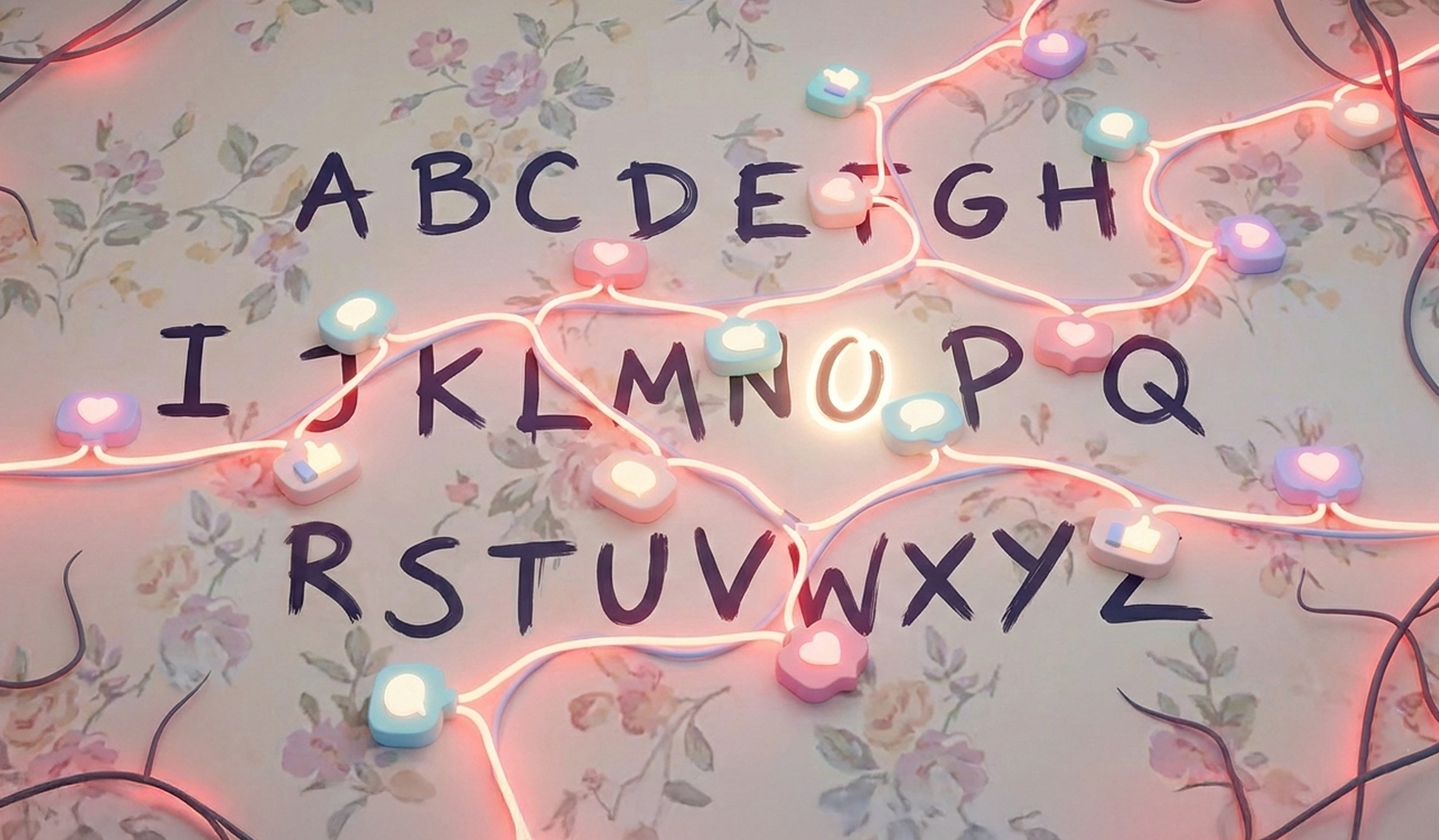 The alphabet on a wall connected by christmas lights for a blog about Stranger Things influencer marketing campaigns