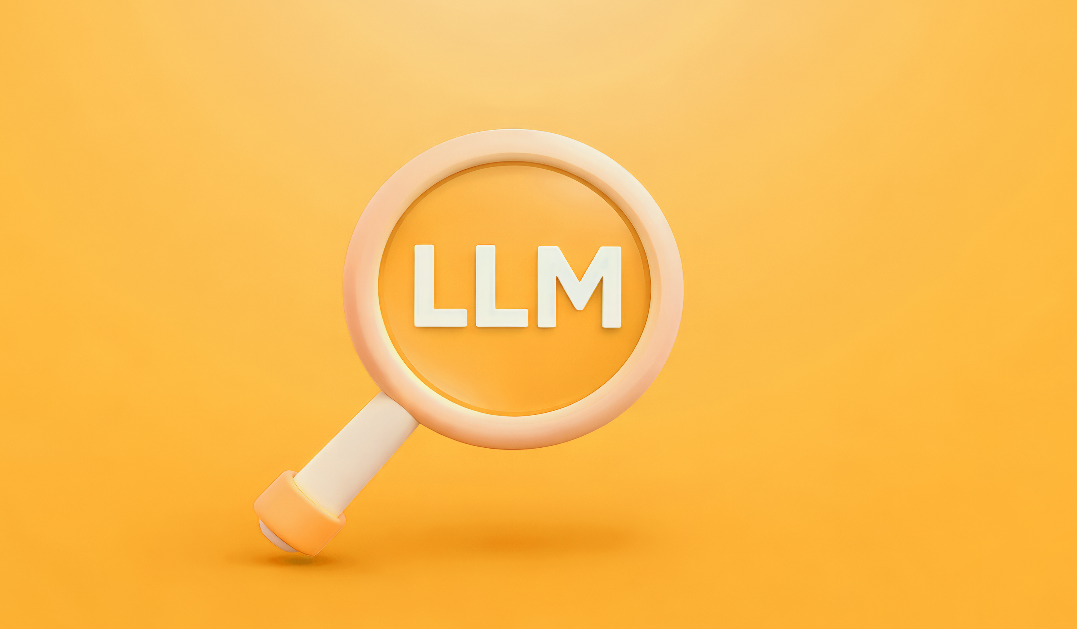 Das Wort „LLM“ durch ein Fernglas betrachtet.