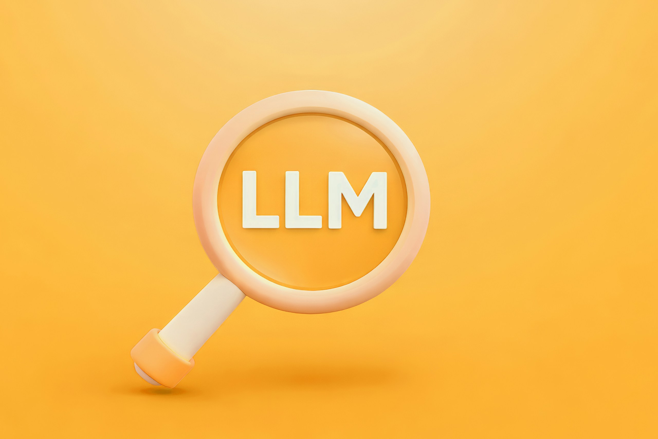 Das Wort „LLM“ durch ein Fernglas betrachtet.