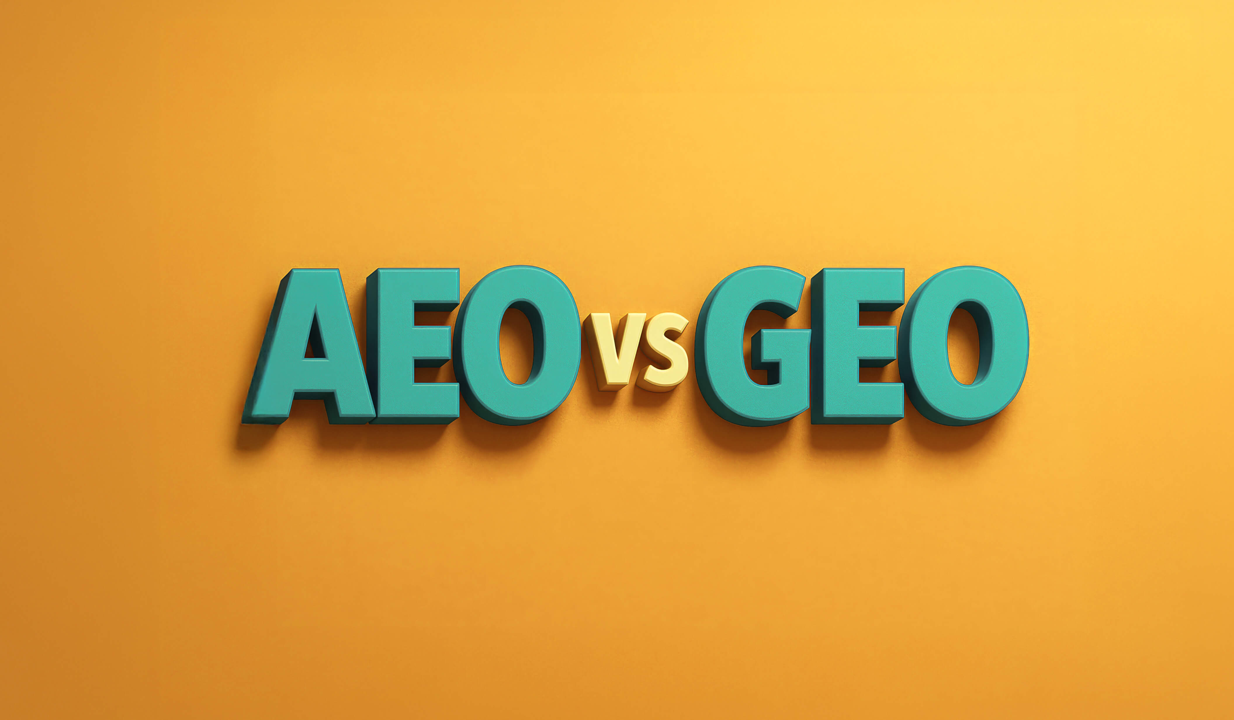 An image showing the text AEO vs GEO on a dark yellow background