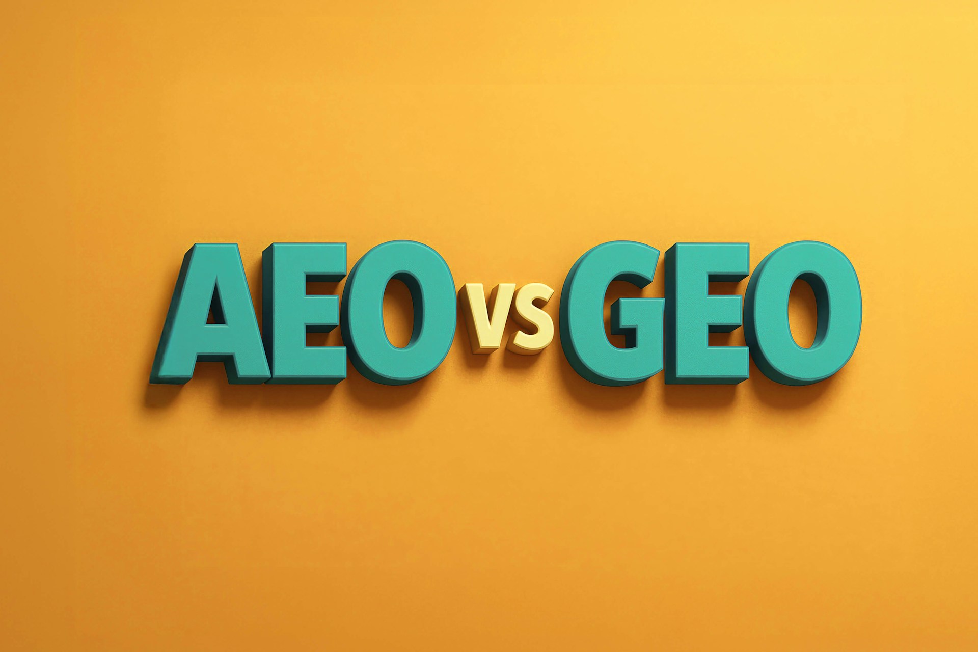 An image showing the text AEO vs GEO on a dark yellow background