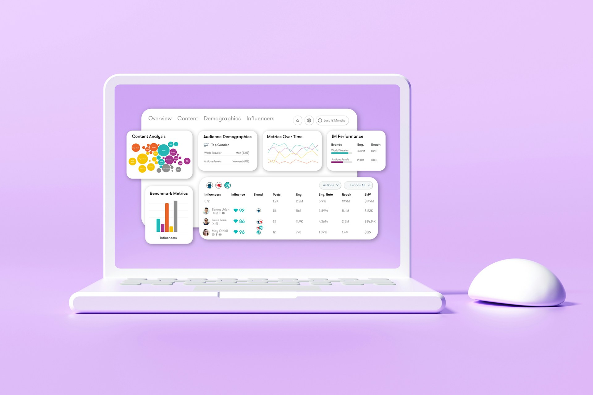 A laptop displaying an influencer marketing platform on its screen.