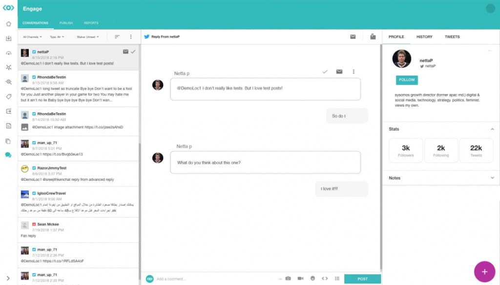 Screenshot der Social Engagement Funktion im Social Media Monitoring Tool von Meltwater