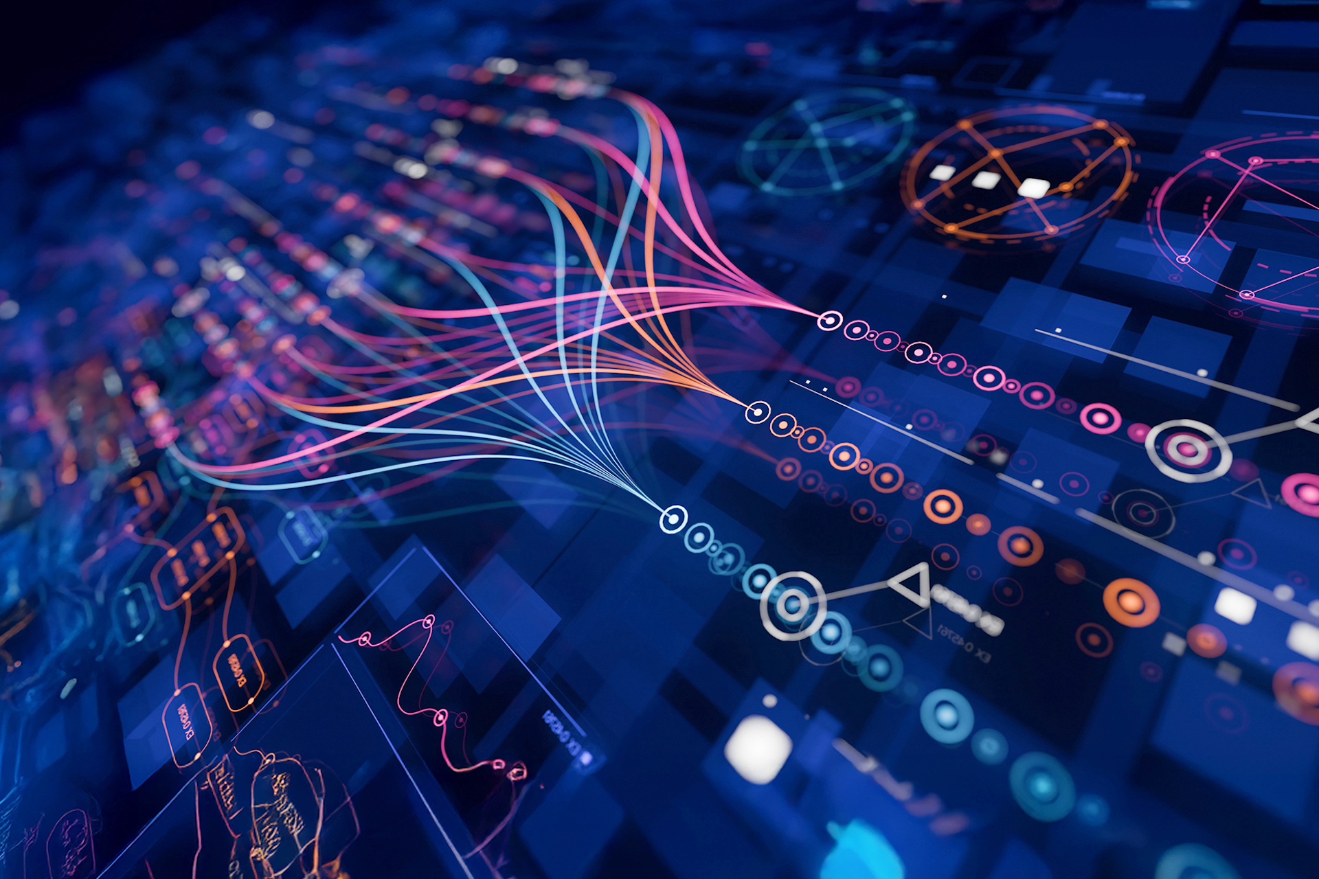 Abstract digital visualization of data flow, with colorful lines connecting nodes across a futuristic interface. From Sentiment to Emotion to Attitude Report