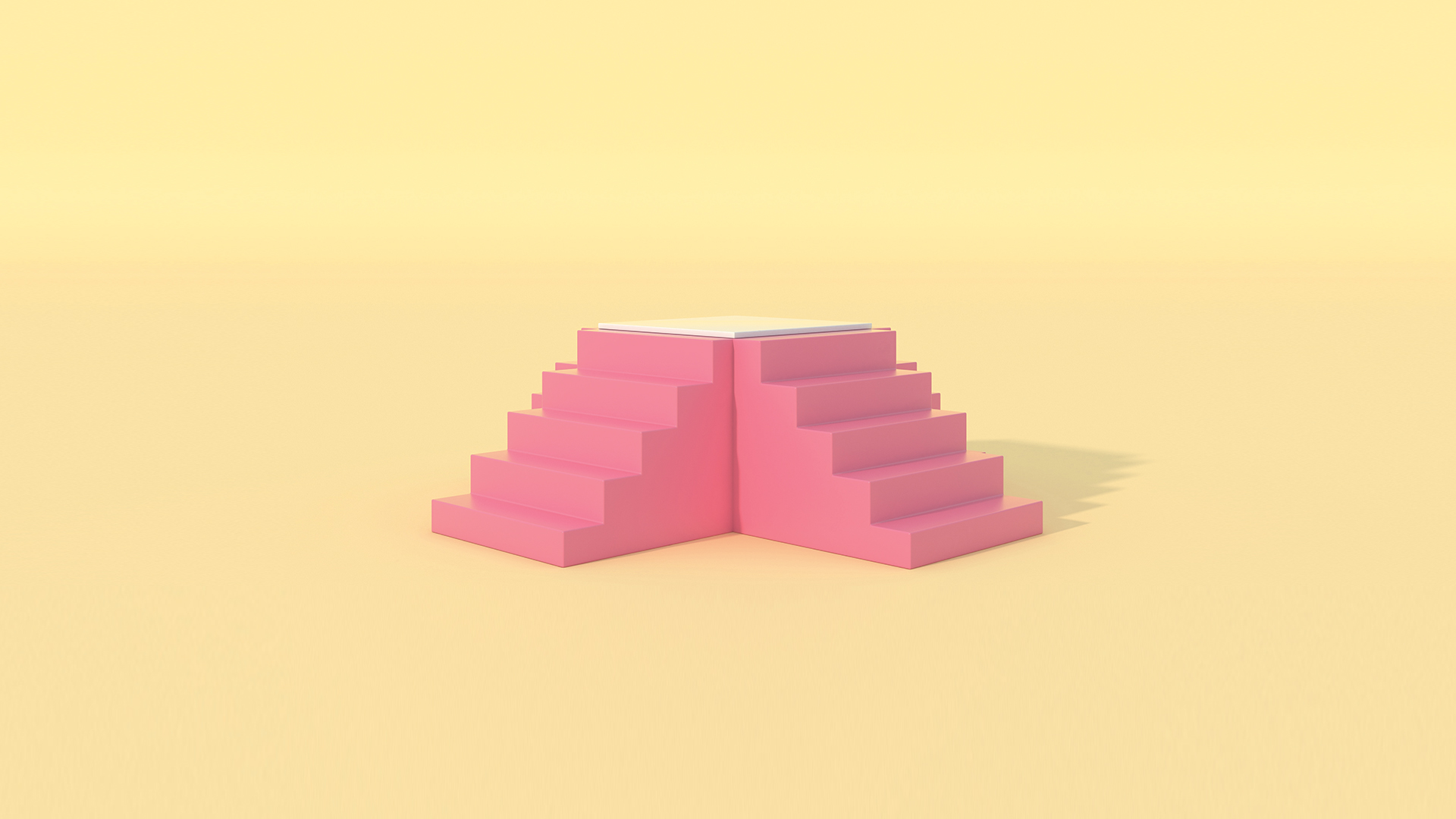 Deux blocs de marches d'escalier en 3D roses, sur fond jaune 