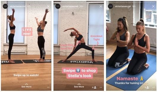 screenshot of women doing yoga poses on instagram stories