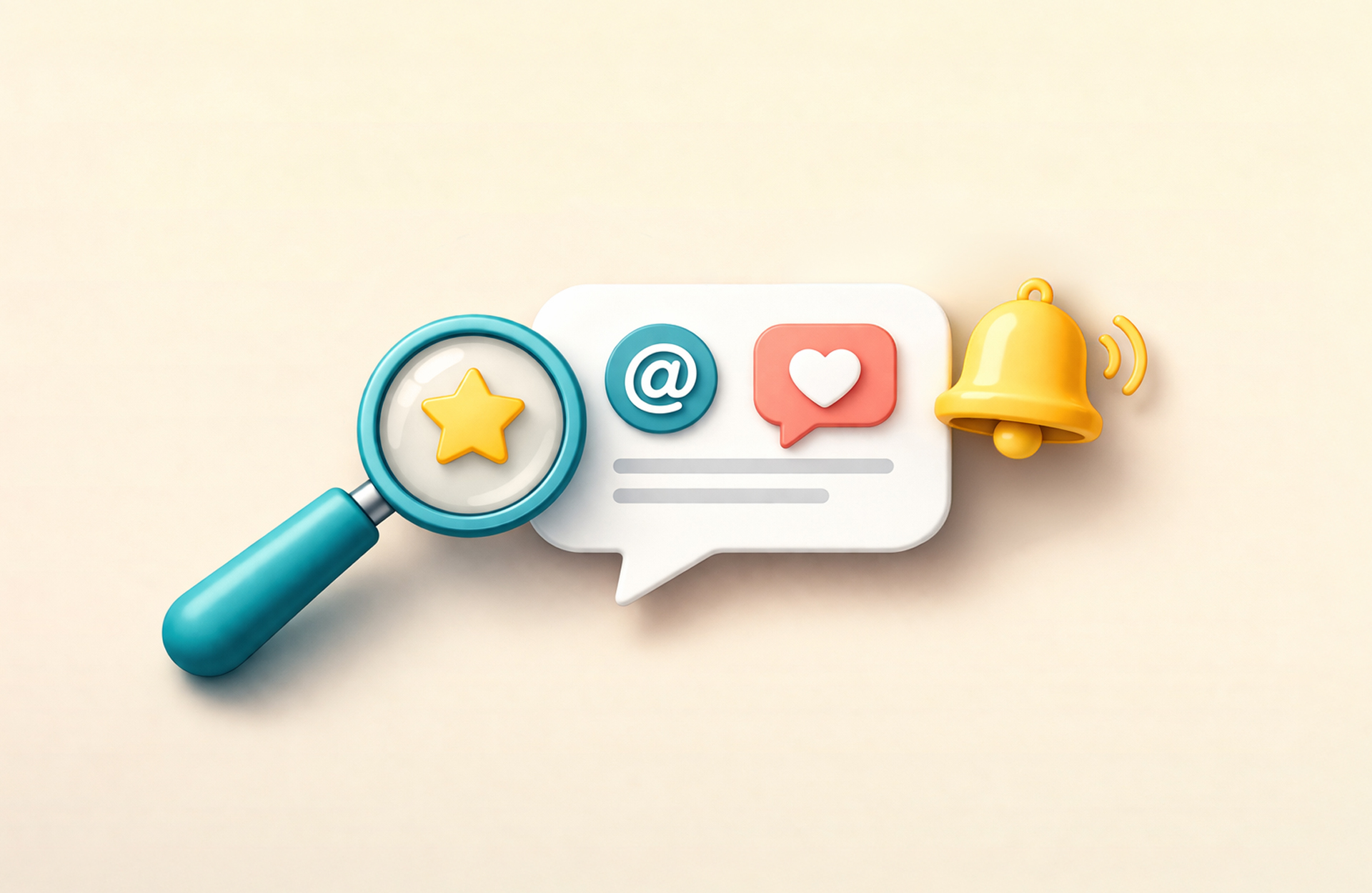 A CGI image of a looking glass over a brand mention in social media. 